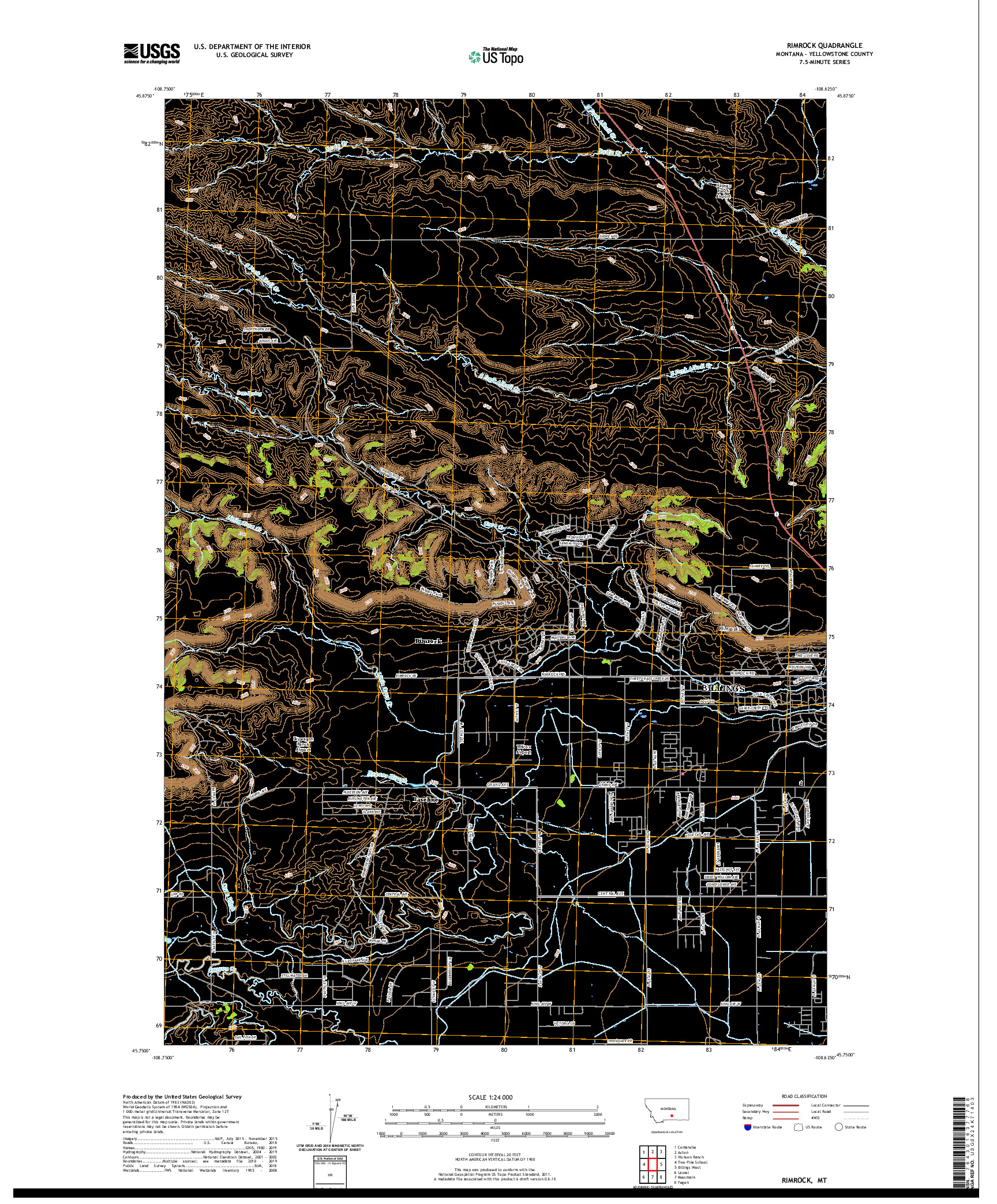 USGS US TOPO 7.5-MINUTE MAP FOR RIMROCK, MT 2020