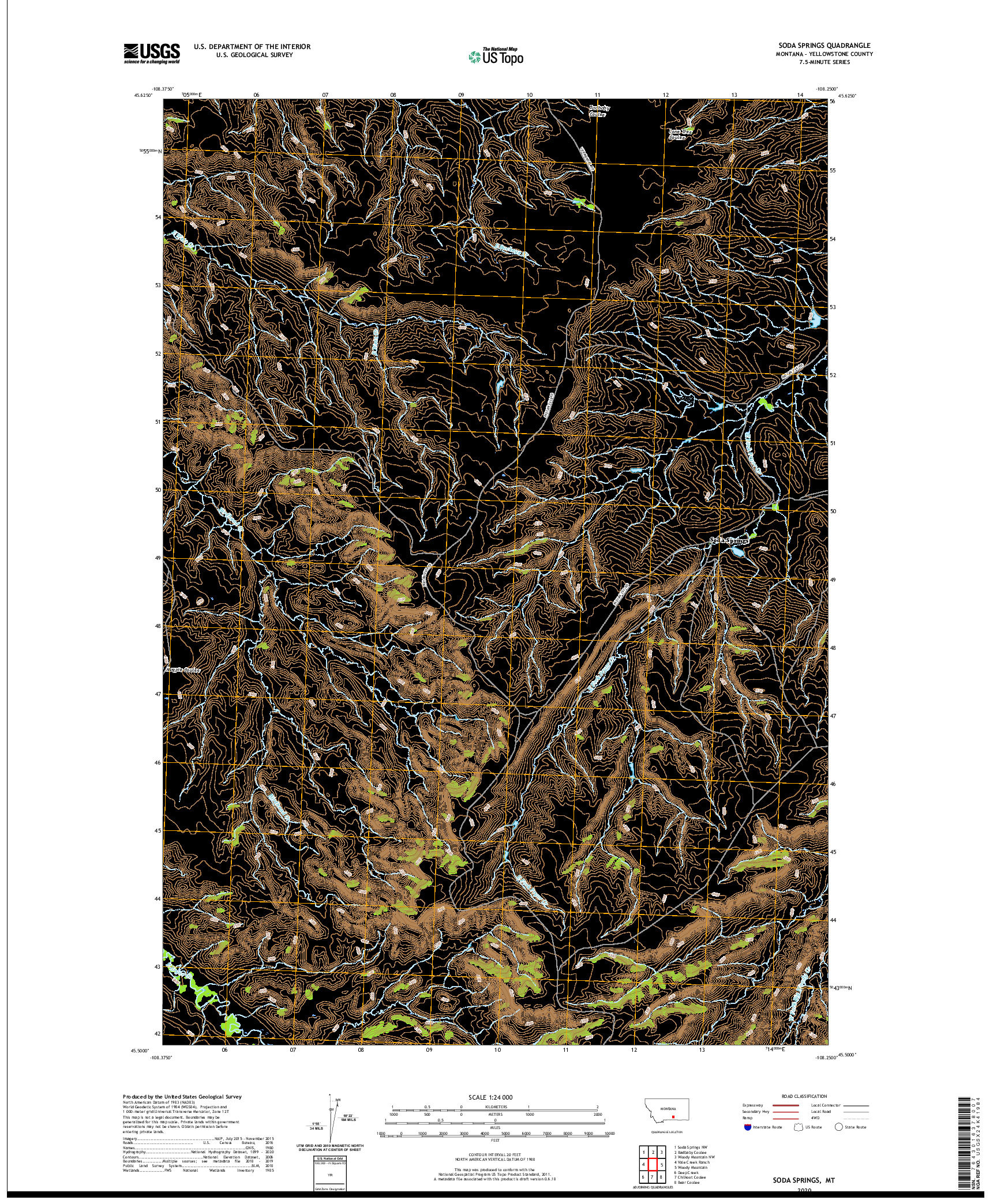 USGS US TOPO 7.5-MINUTE MAP FOR SODA SPRINGS, MT 2020