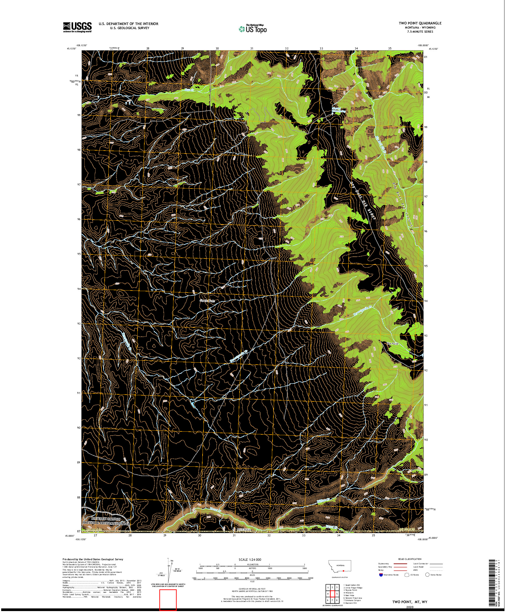 USGS US TOPO 7.5-MINUTE MAP FOR TWO POINT, MT,WY 2020