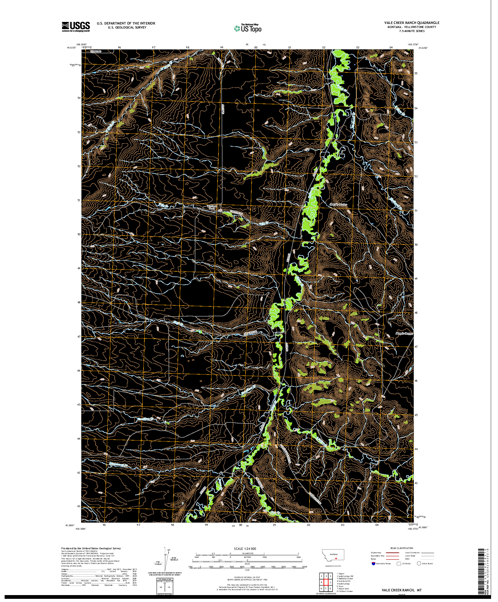 USGS US TOPO 7.5-MINUTE MAP FOR VALE CREEK RANCH, MT 2020