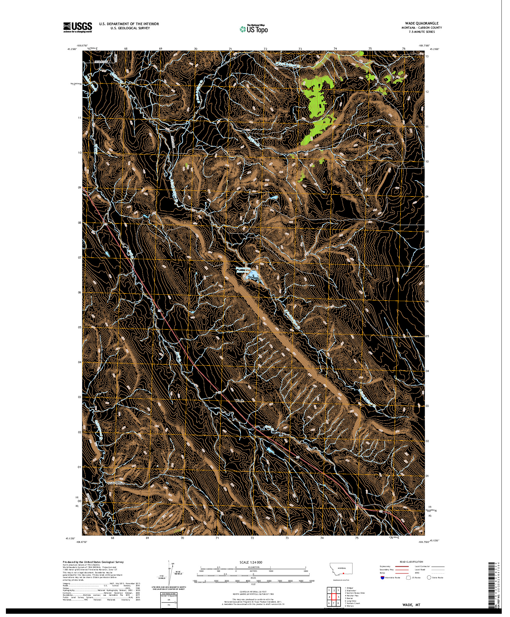 USGS US TOPO 7.5-MINUTE MAP FOR WADE, MT 2020