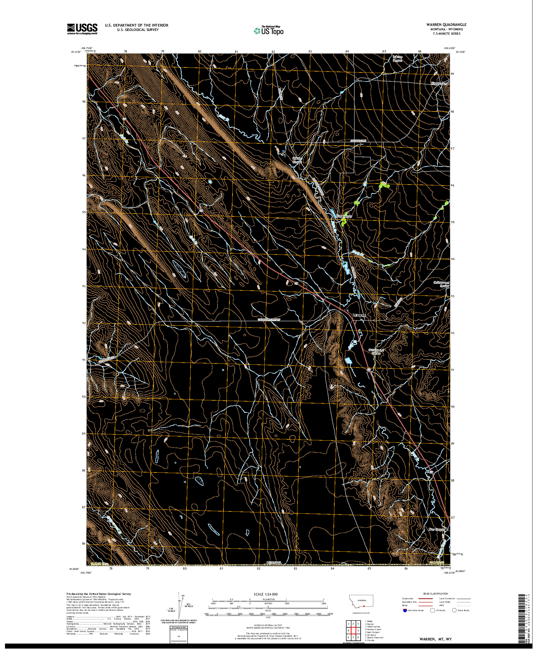 USGS US TOPO 7.5-MINUTE MAP FOR WARREN, MT,WY 2020