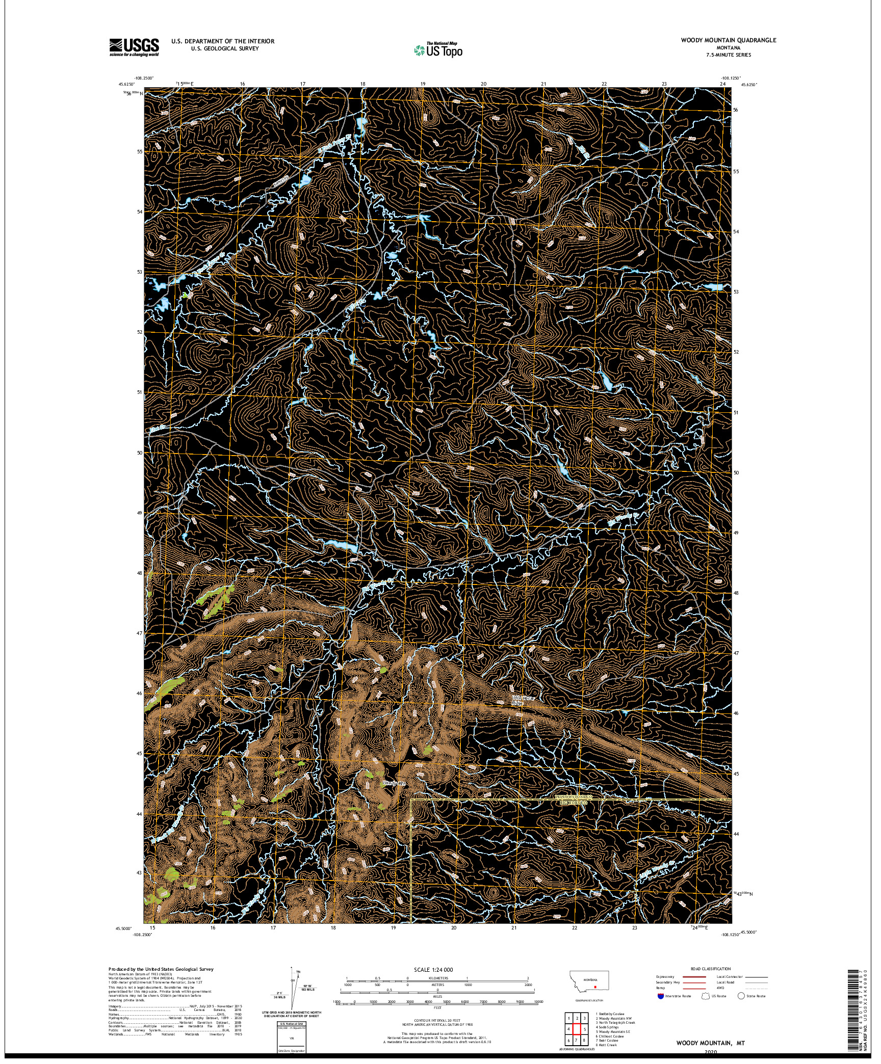 USGS US TOPO 7.5-MINUTE MAP FOR WOODY MOUNTAIN, MT 2020