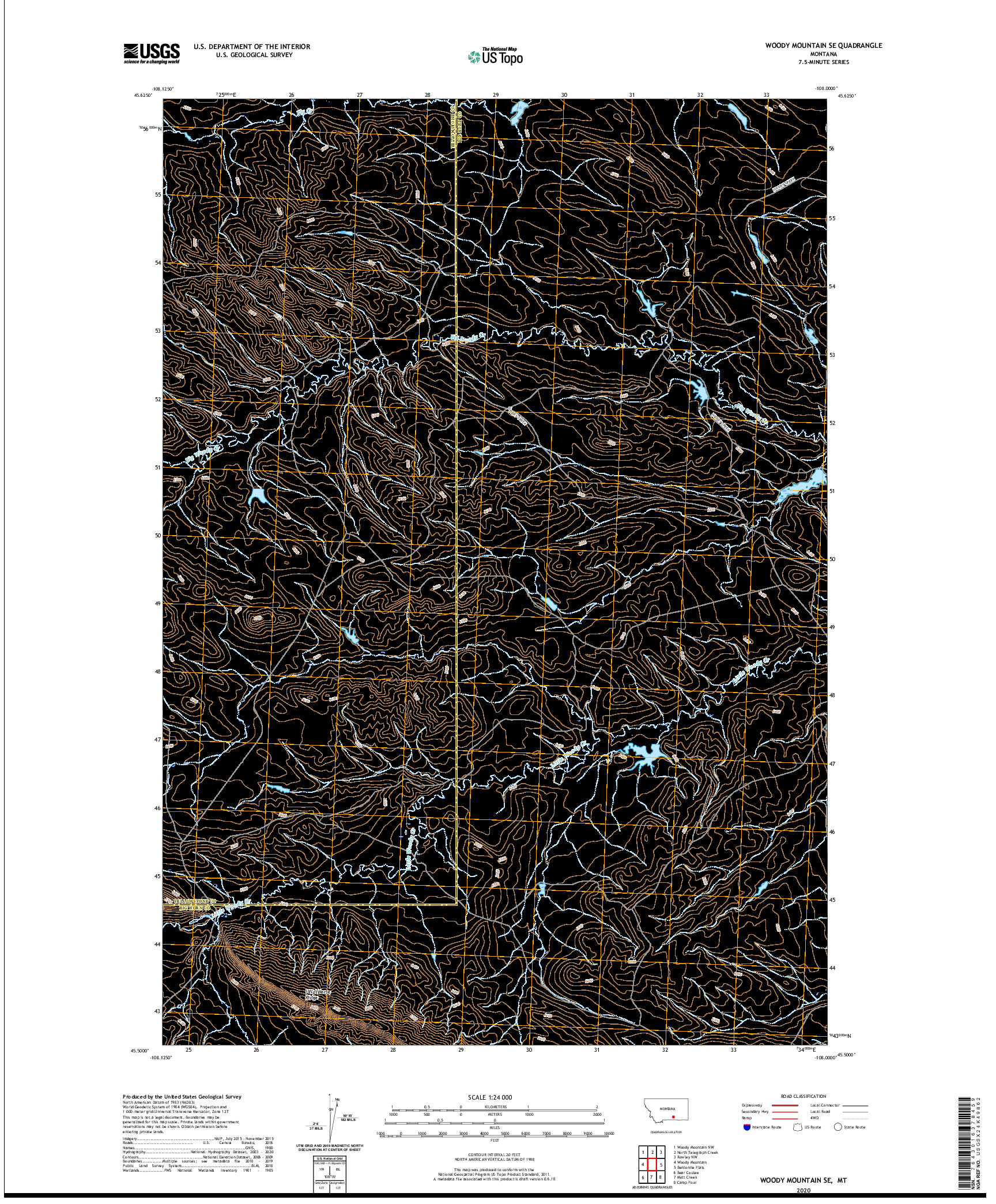 USGS US TOPO 7.5-MINUTE MAP FOR WOODY MOUNTAIN SE, MT 2020