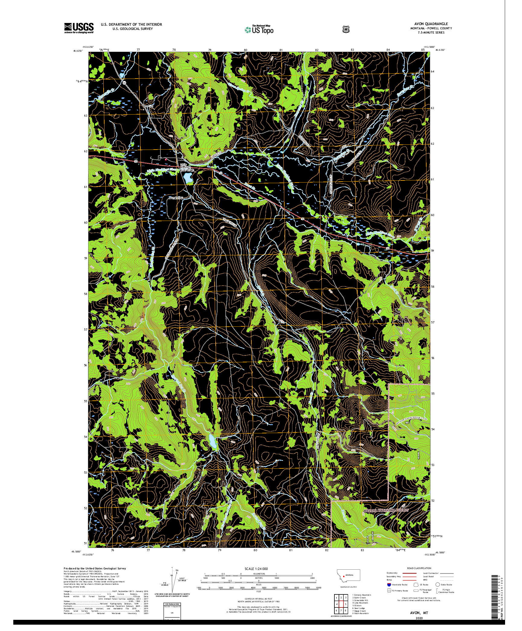 USGS US TOPO 7.5-MINUTE MAP FOR AVON, MT 2020