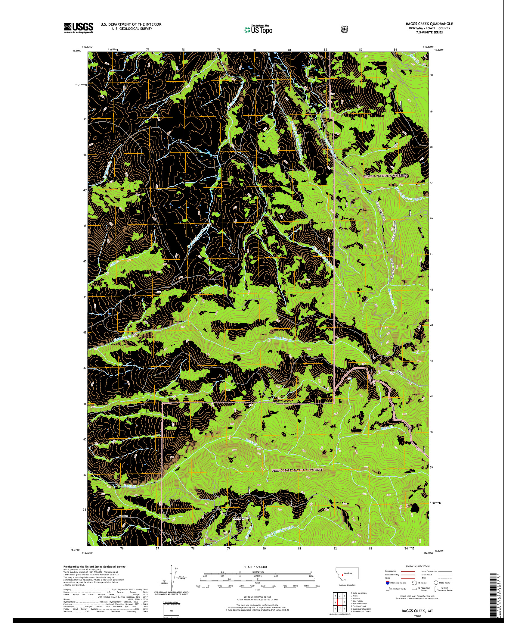 USGS US TOPO 7.5-MINUTE MAP FOR BAGGS CREEK, MT 2020