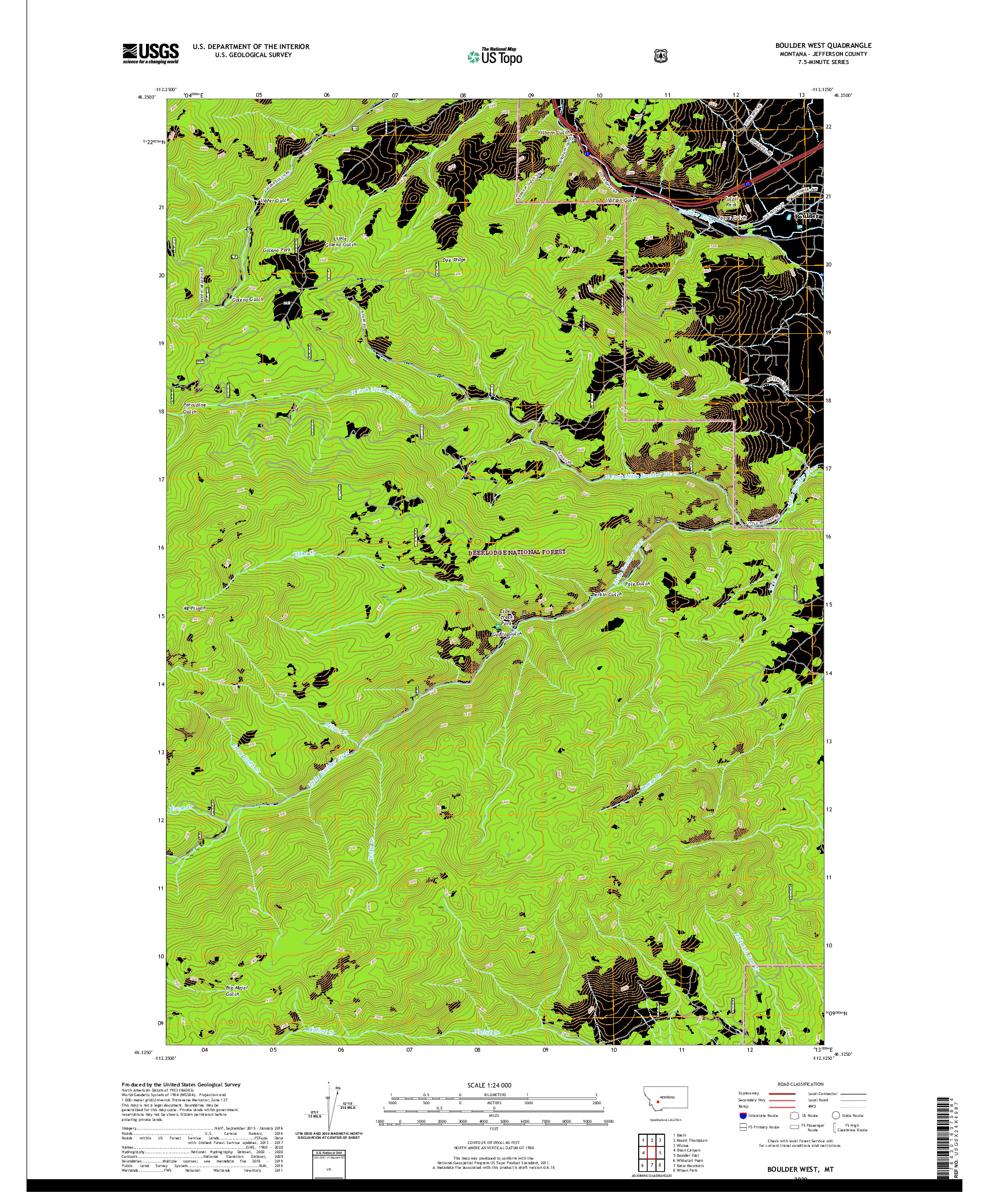 USGS US TOPO 7.5-MINUTE MAP FOR BOULDER WEST, MT 2020