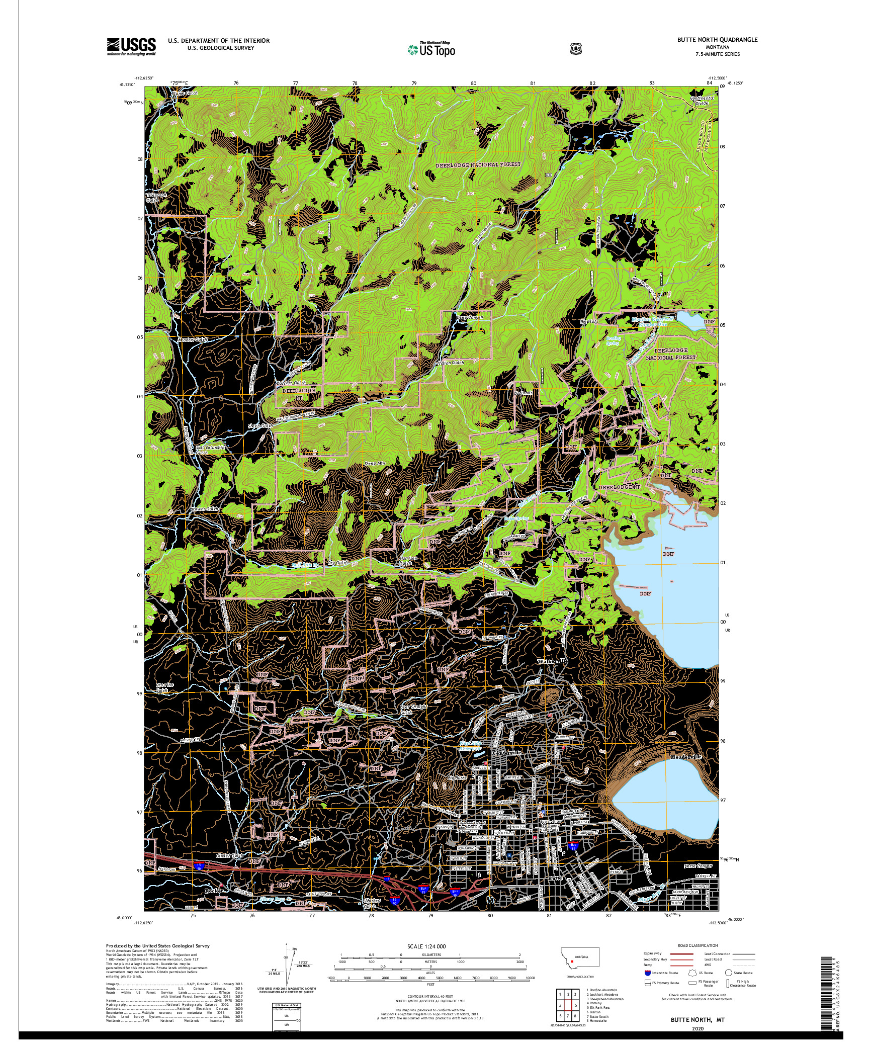 USGS US TOPO 7.5-MINUTE MAP FOR BUTTE NORTH, MT 2020