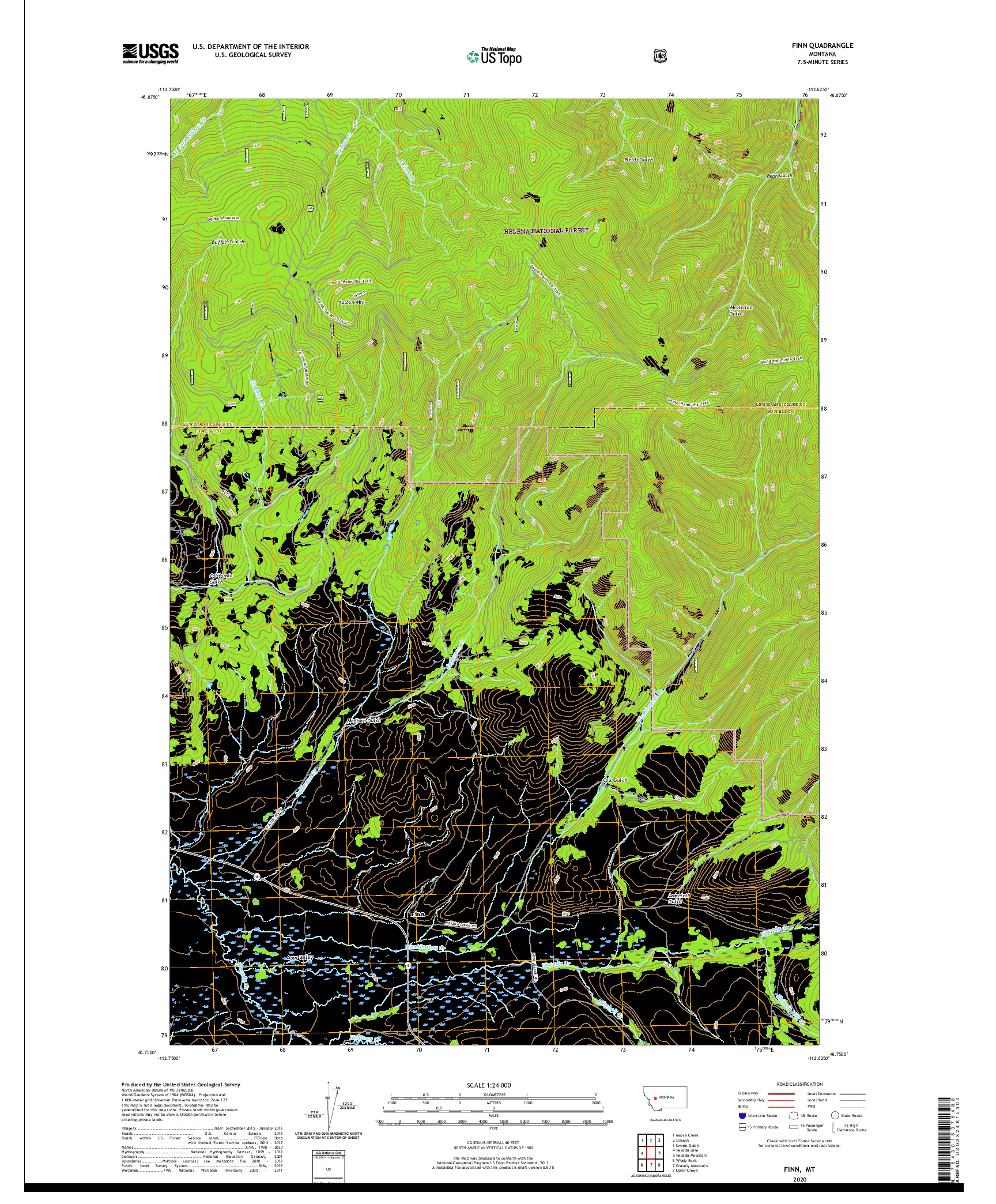 USGS US TOPO 7.5-MINUTE MAP FOR FINN, MT 2020