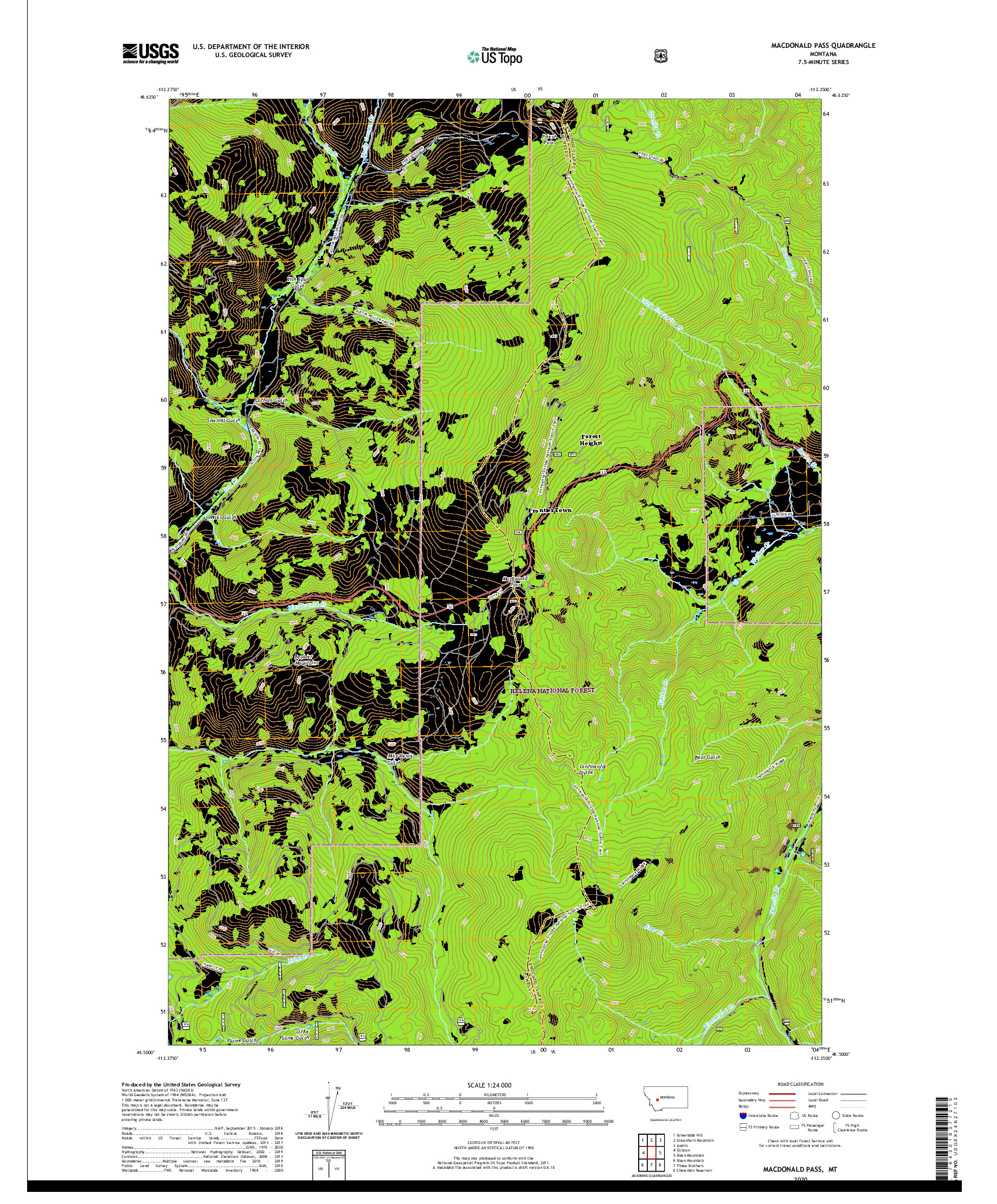 USGS US TOPO 7.5-MINUTE MAP FOR MACDONALD PASS, MT 2020