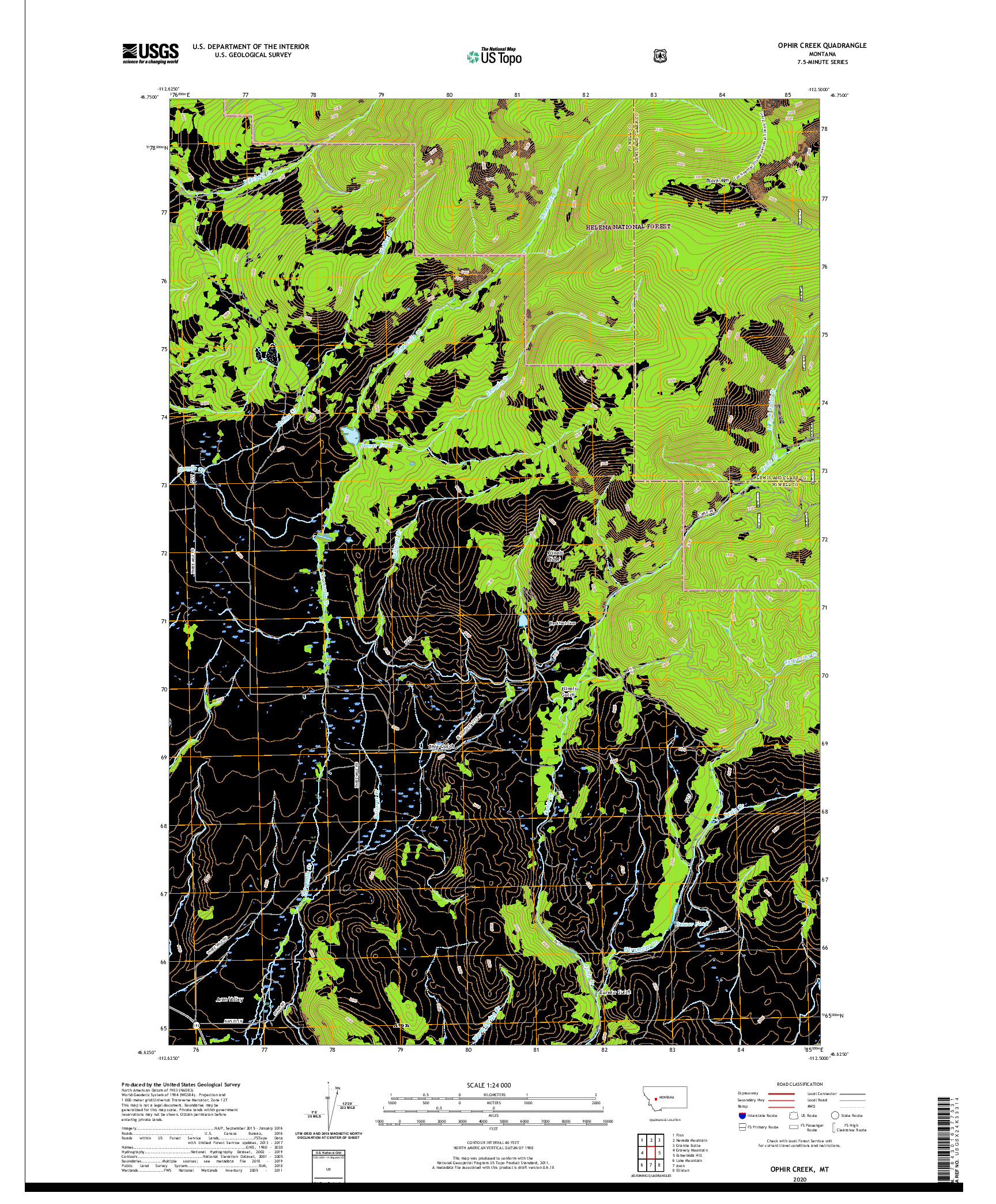 USGS US TOPO 7.5-MINUTE MAP FOR OPHIR CREEK, MT 2020