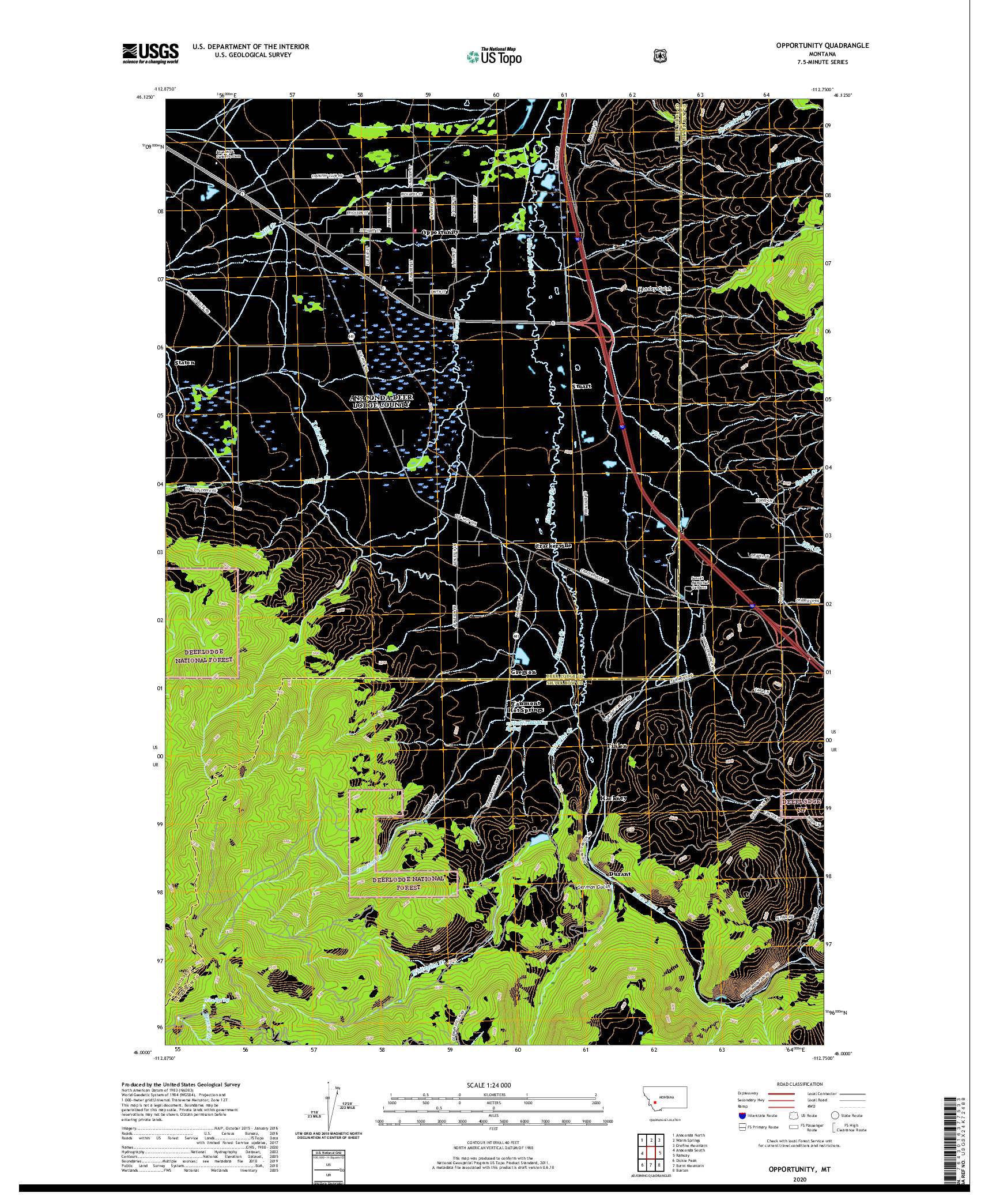 USGS US TOPO 7.5-MINUTE MAP FOR OPPORTUNITY, MT 2020