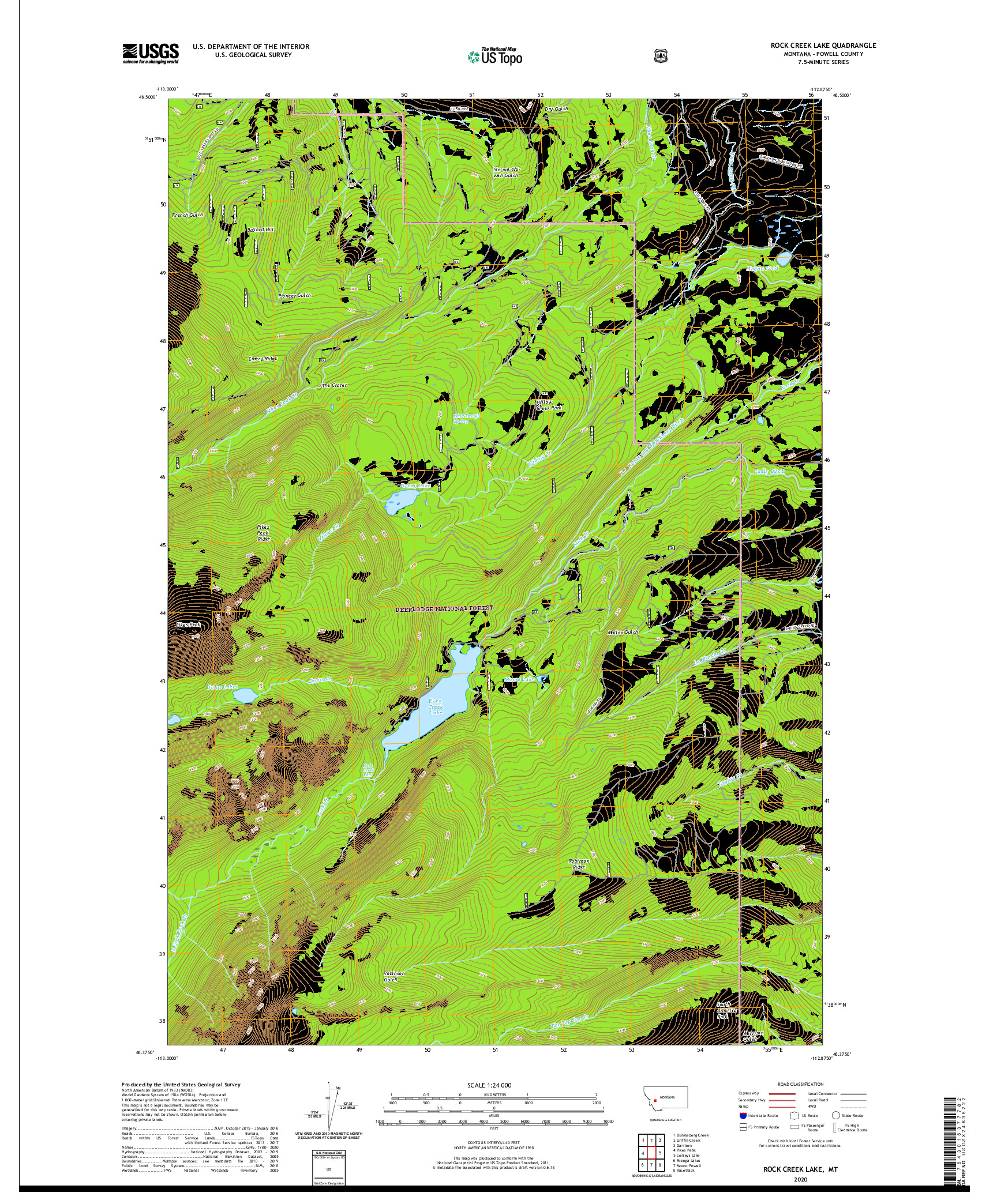 USGS US TOPO 7.5-MINUTE MAP FOR ROCK CREEK LAKE, MT 2020