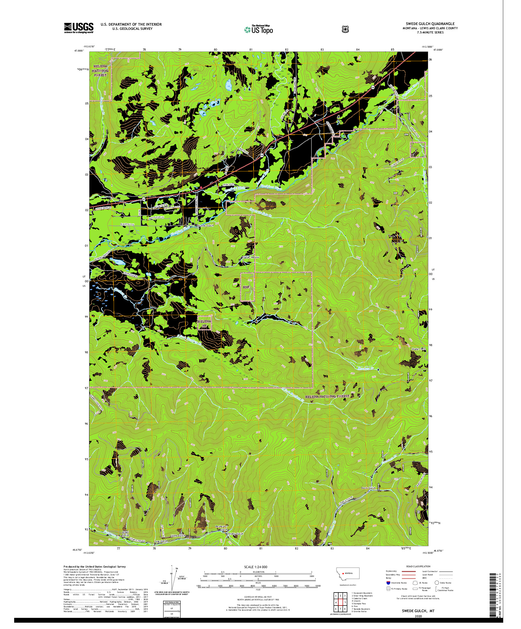 USGS US TOPO 7.5-MINUTE MAP FOR SWEDE GULCH, MT 2020