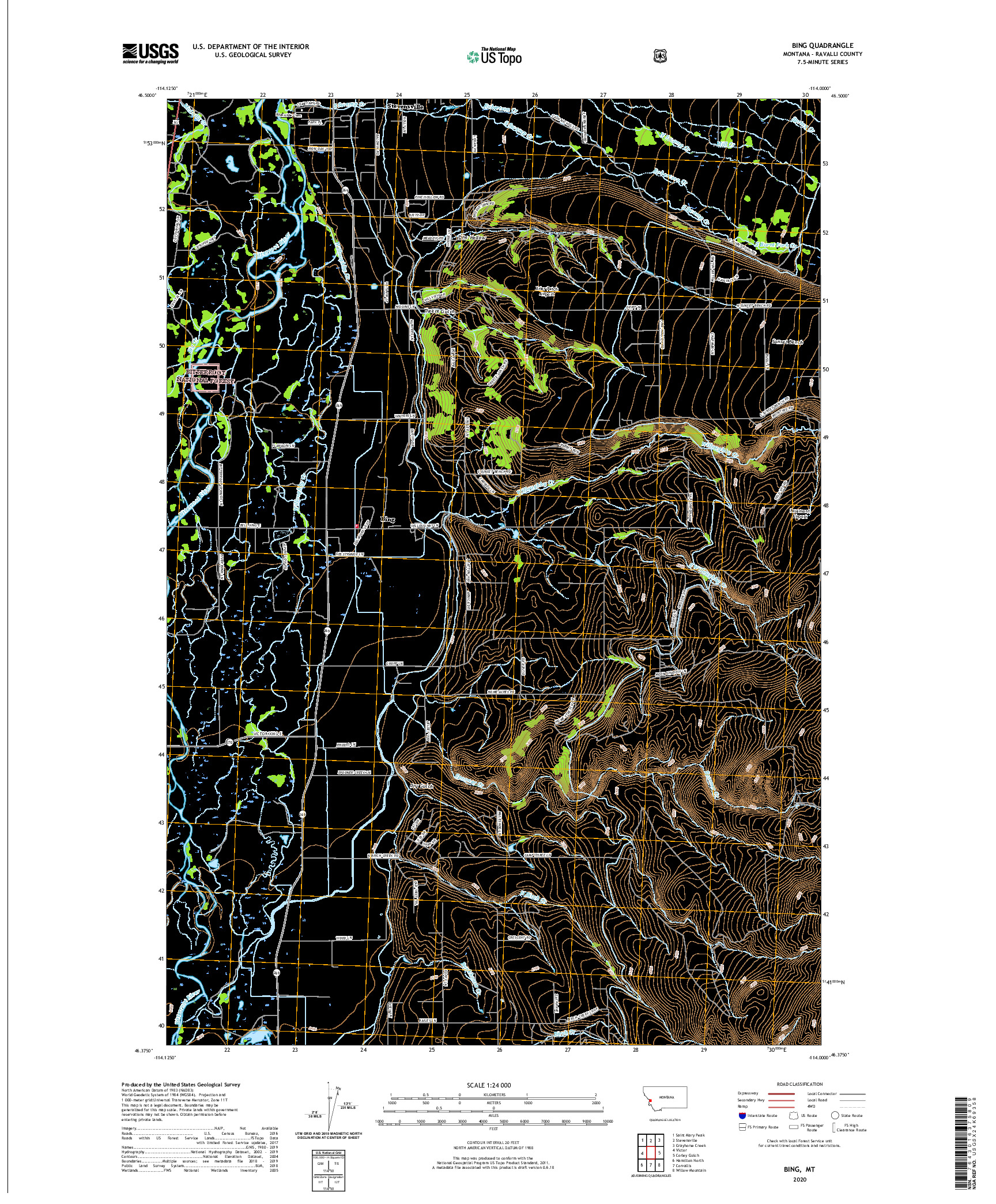 USGS US TOPO 7.5-MINUTE MAP FOR BING, MT 2020