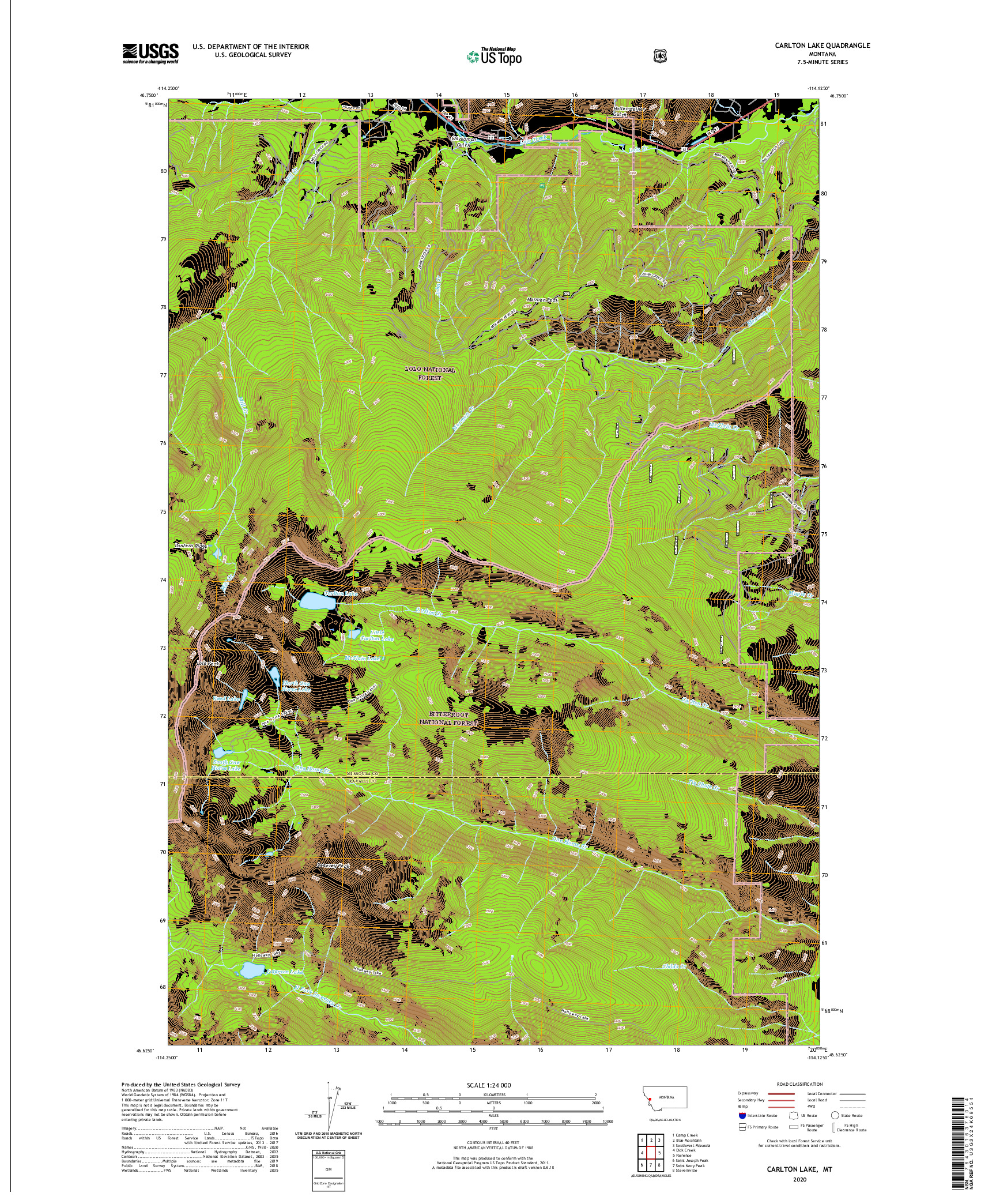 USGS US TOPO 7.5-MINUTE MAP FOR CARLTON LAKE, MT 2020