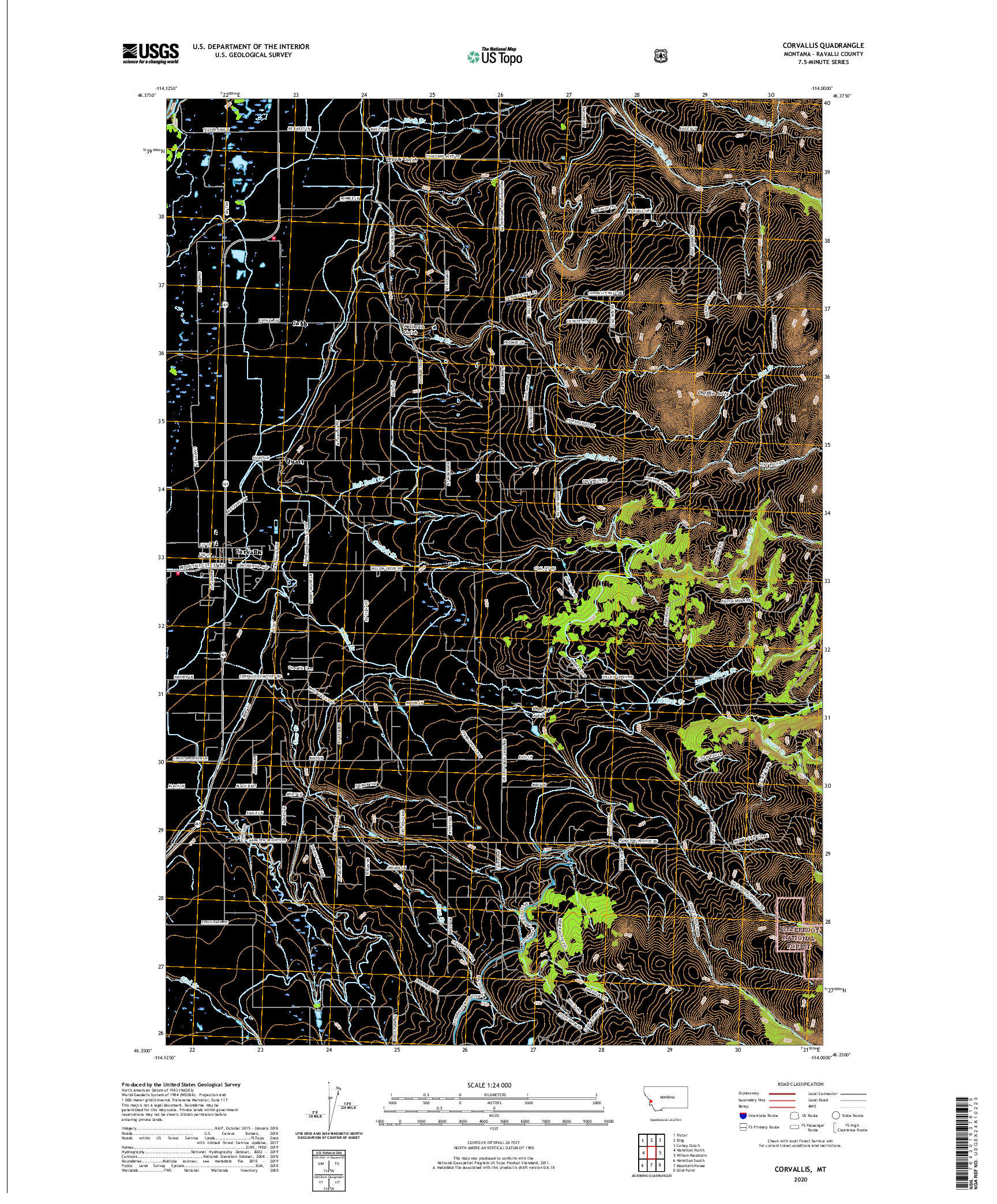 USGS US TOPO 7.5-MINUTE MAP FOR CORVALLIS, MT 2020