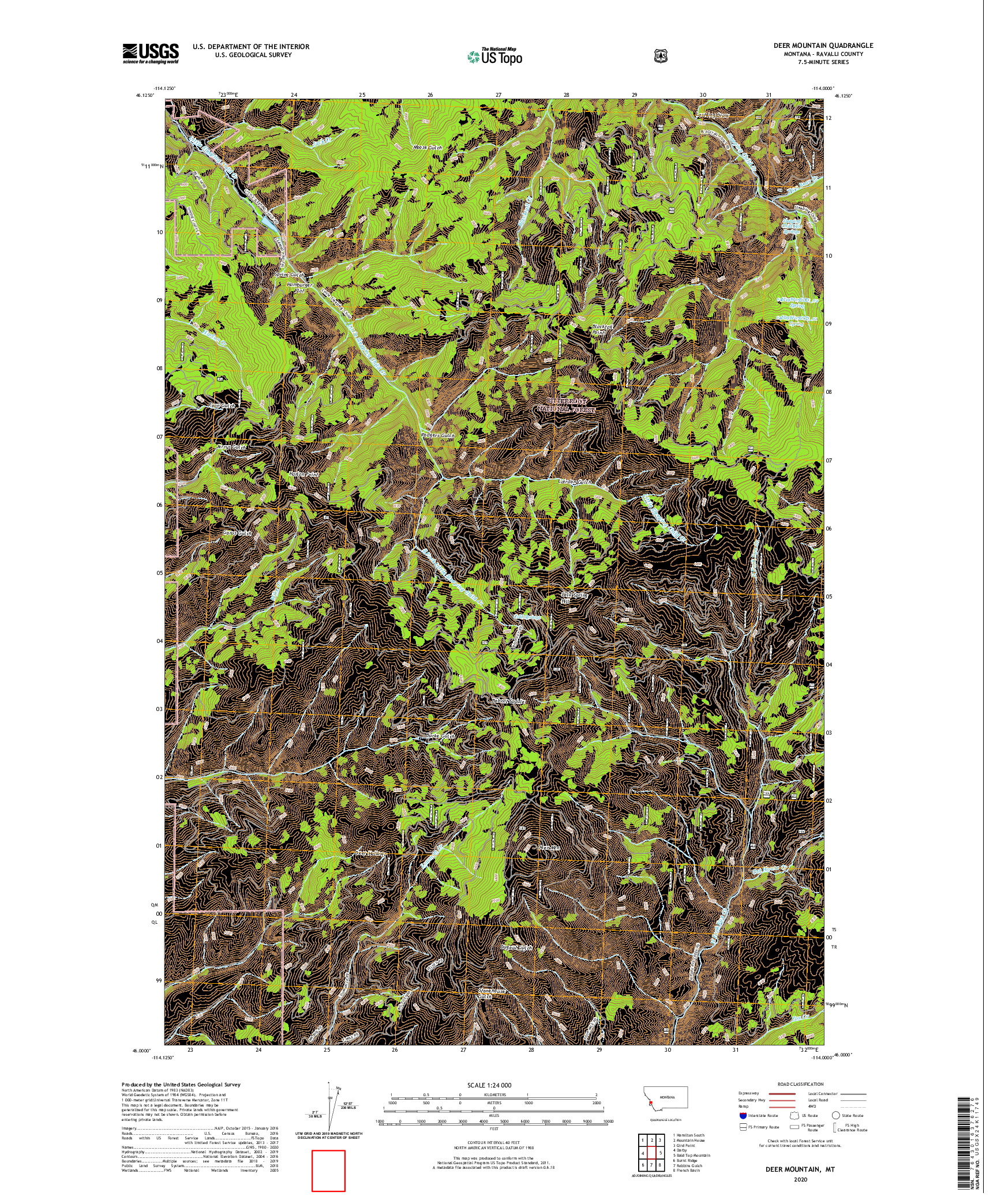 USGS US TOPO 7.5-MINUTE MAP FOR DEER MOUNTAIN, MT 2020