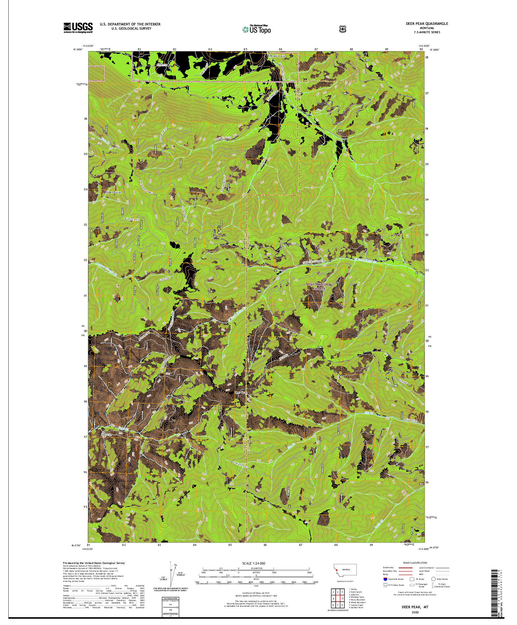 USGS US TOPO 7.5-MINUTE MAP FOR DEER PEAK, MT 2020