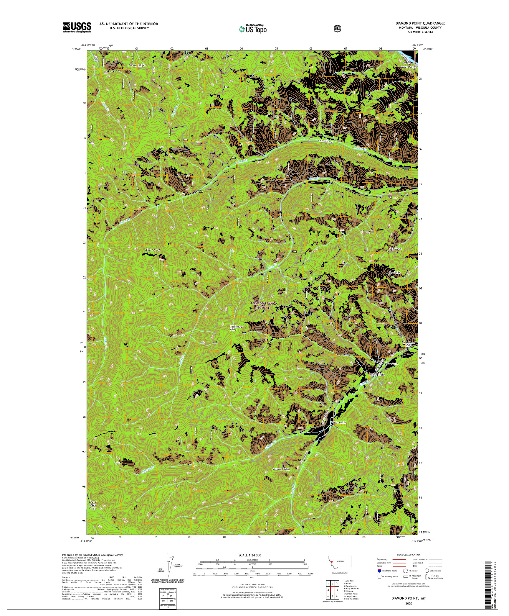 USGS US TOPO 7.5-MINUTE MAP FOR DIAMOND POINT, MT 2020