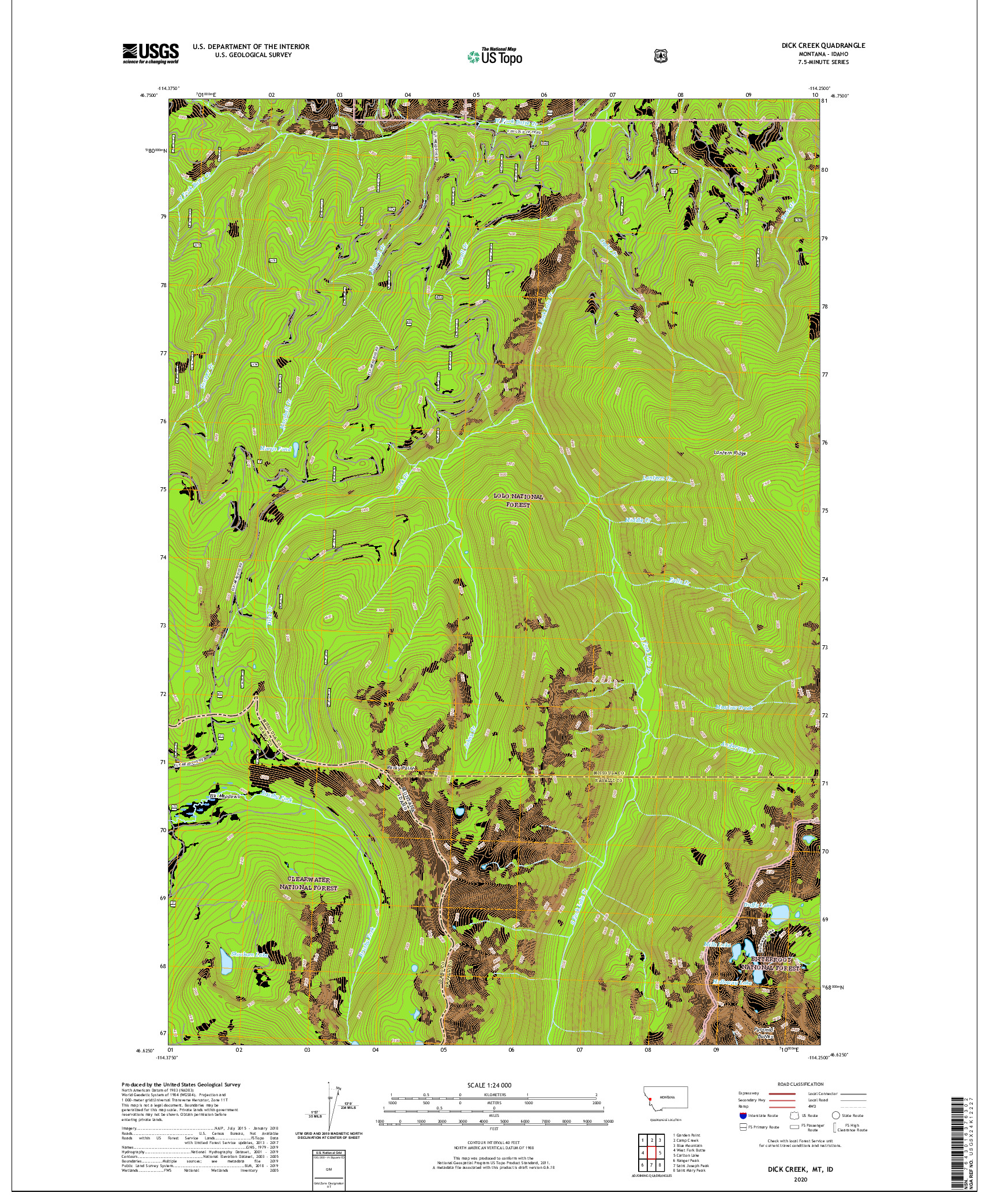 USGS US TOPO 7.5-MINUTE MAP FOR DICK CREEK, MT,ID 2020