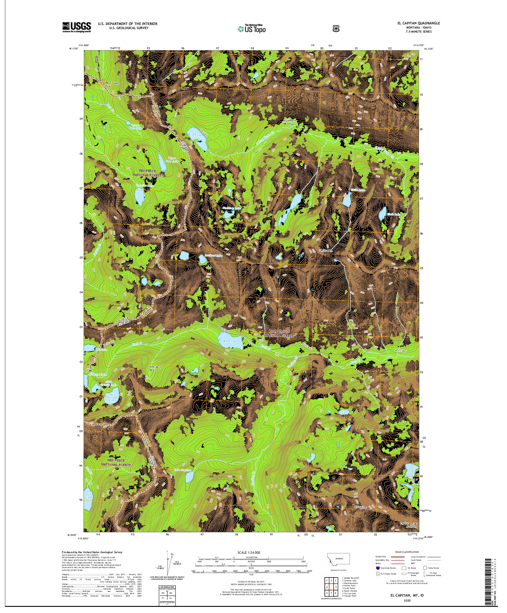 USGS US TOPO 7.5-MINUTE MAP FOR EL CAPITAN, MT,ID 2020