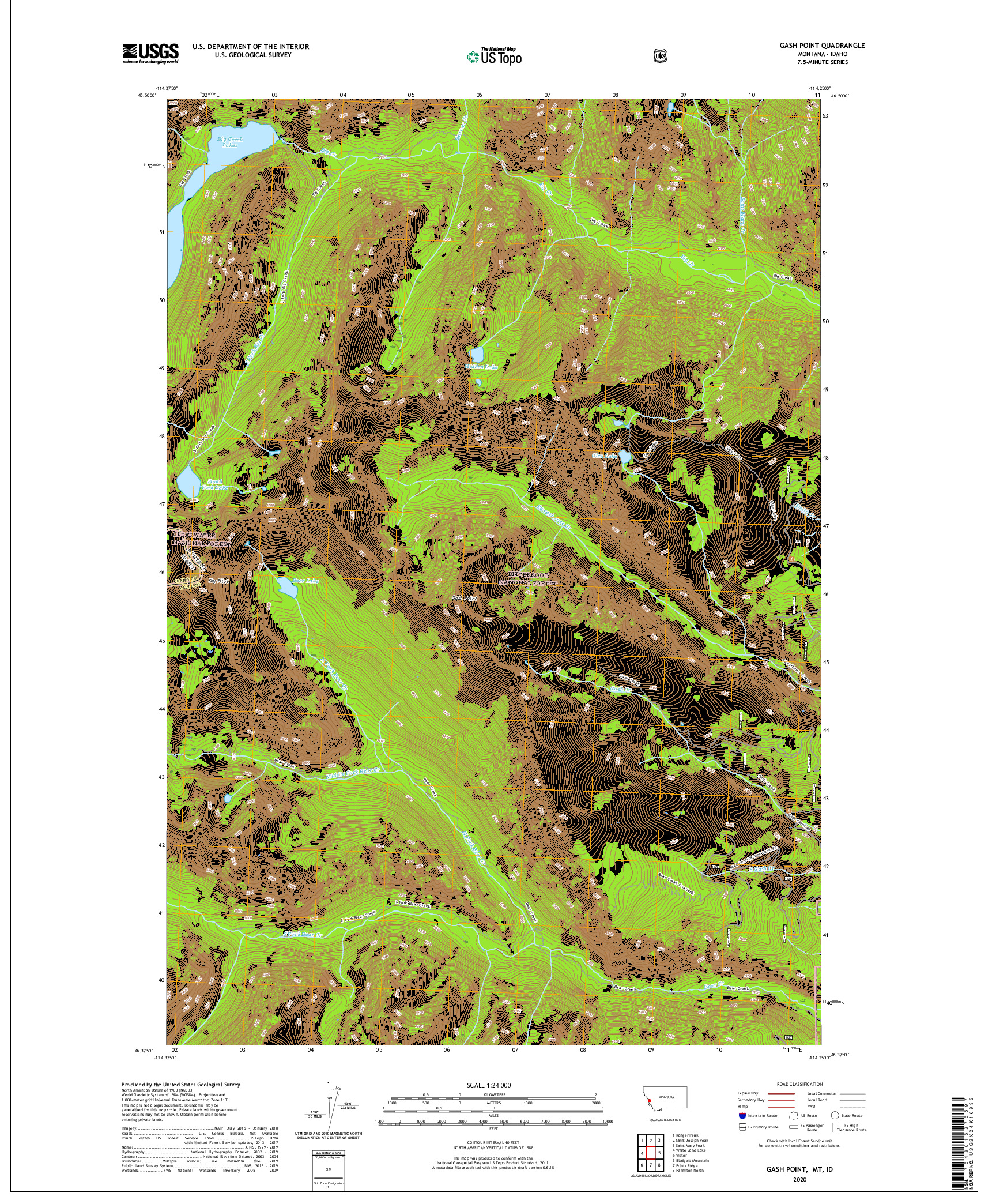 USGS US TOPO 7.5-MINUTE MAP FOR GASH POINT, MT,ID 2020