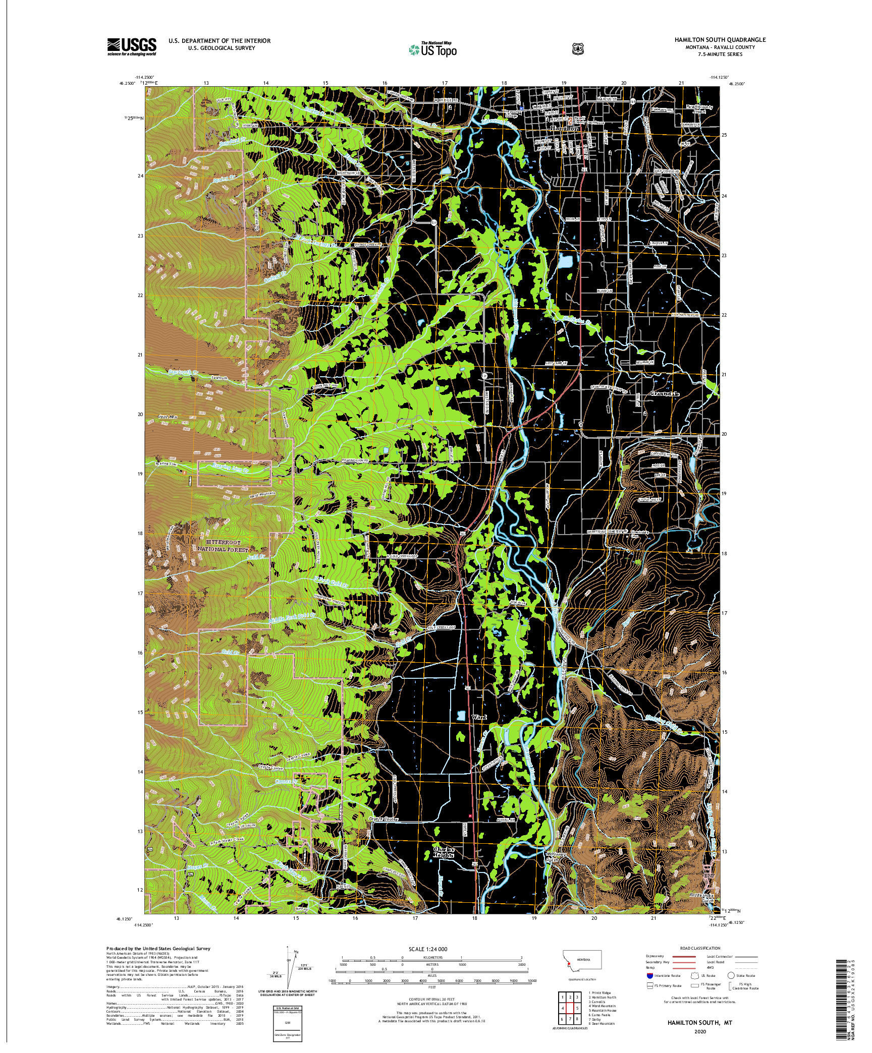 USGS US TOPO 7.5-MINUTE MAP FOR HAMILTON SOUTH, MT 2020