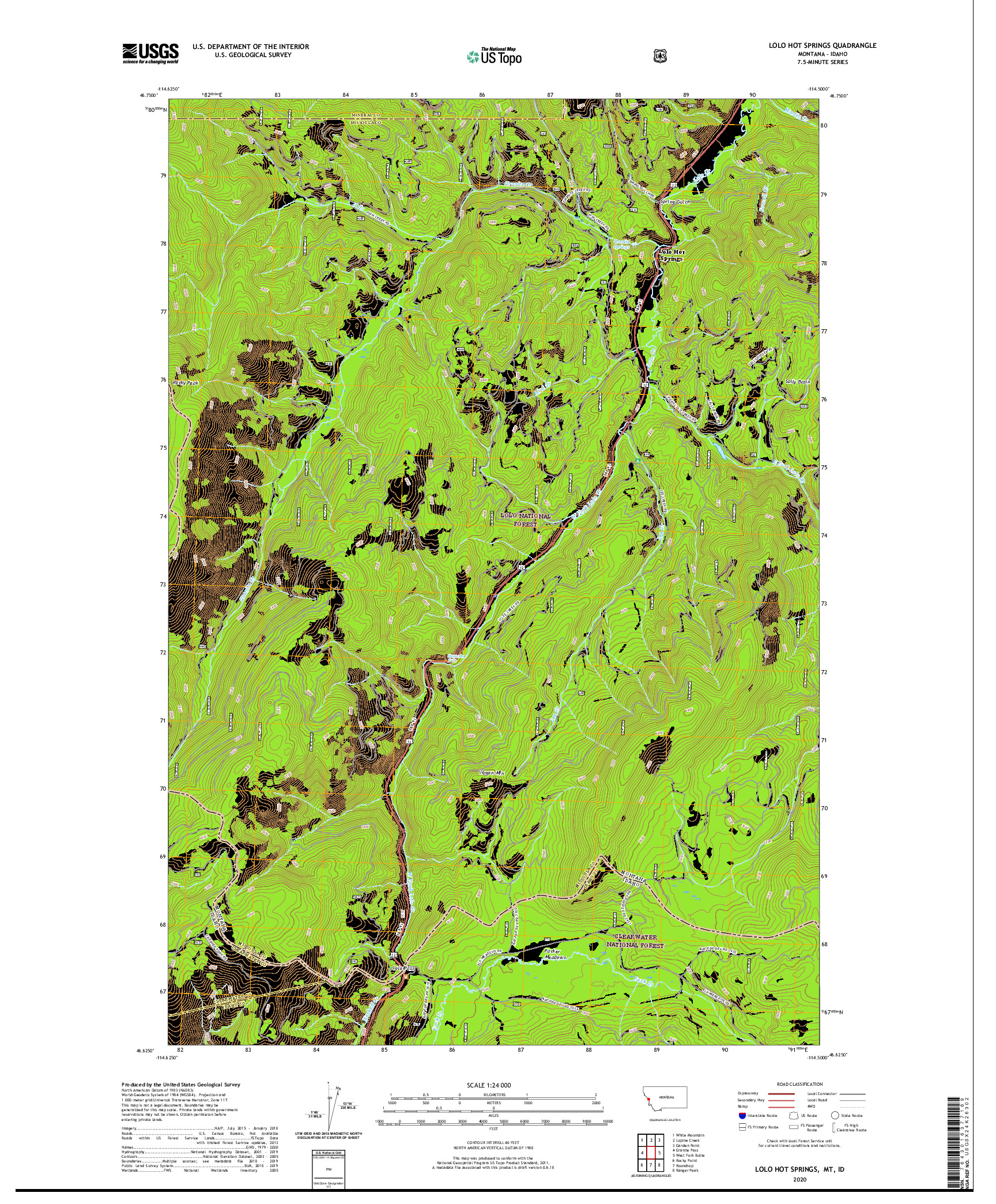 USGS US TOPO 7.5-MINUTE MAP FOR LOLO HOT SPRINGS, MT,ID 2020