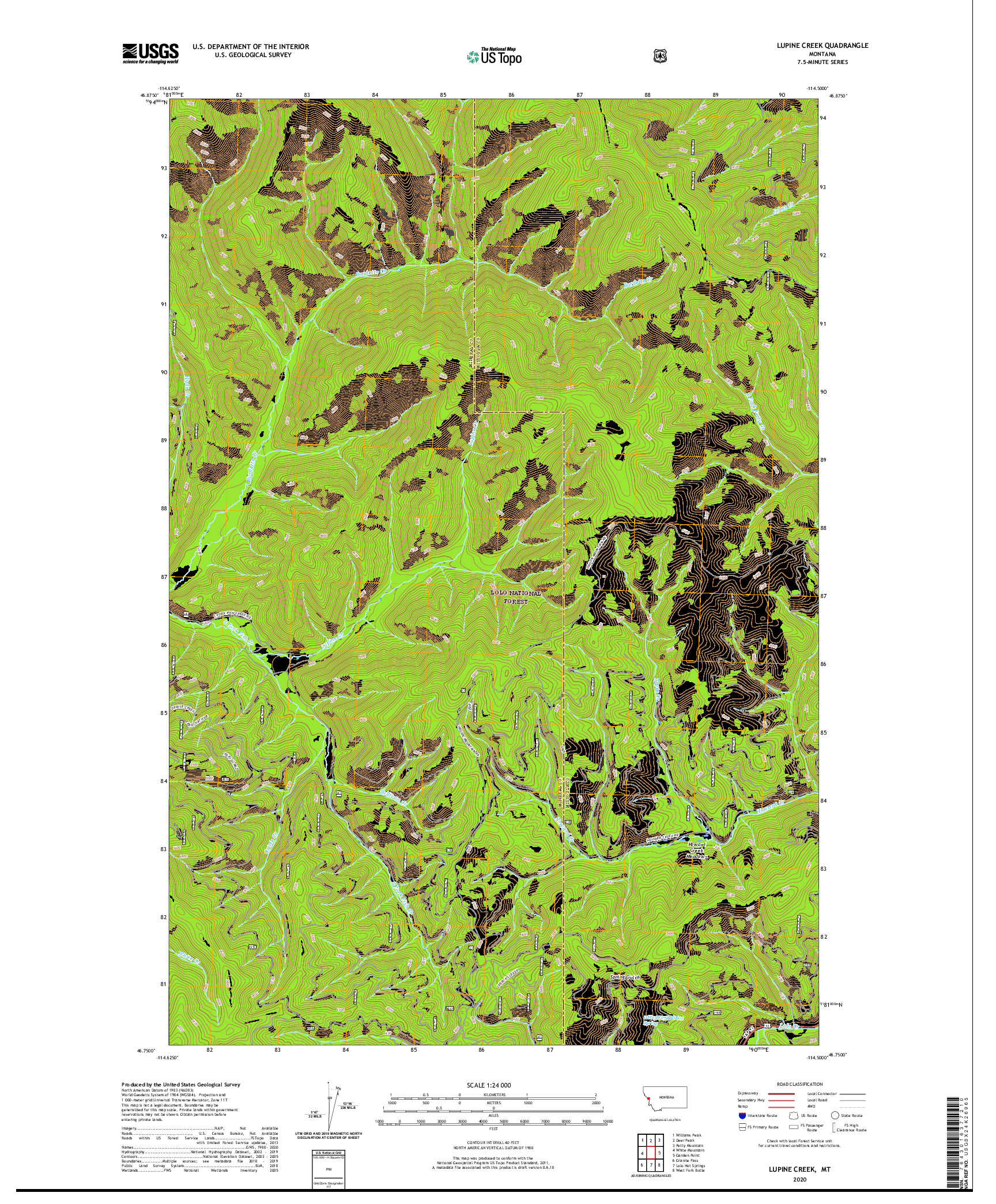 USGS US TOPO 7.5-MINUTE MAP FOR LUPINE CREEK, MT 2020