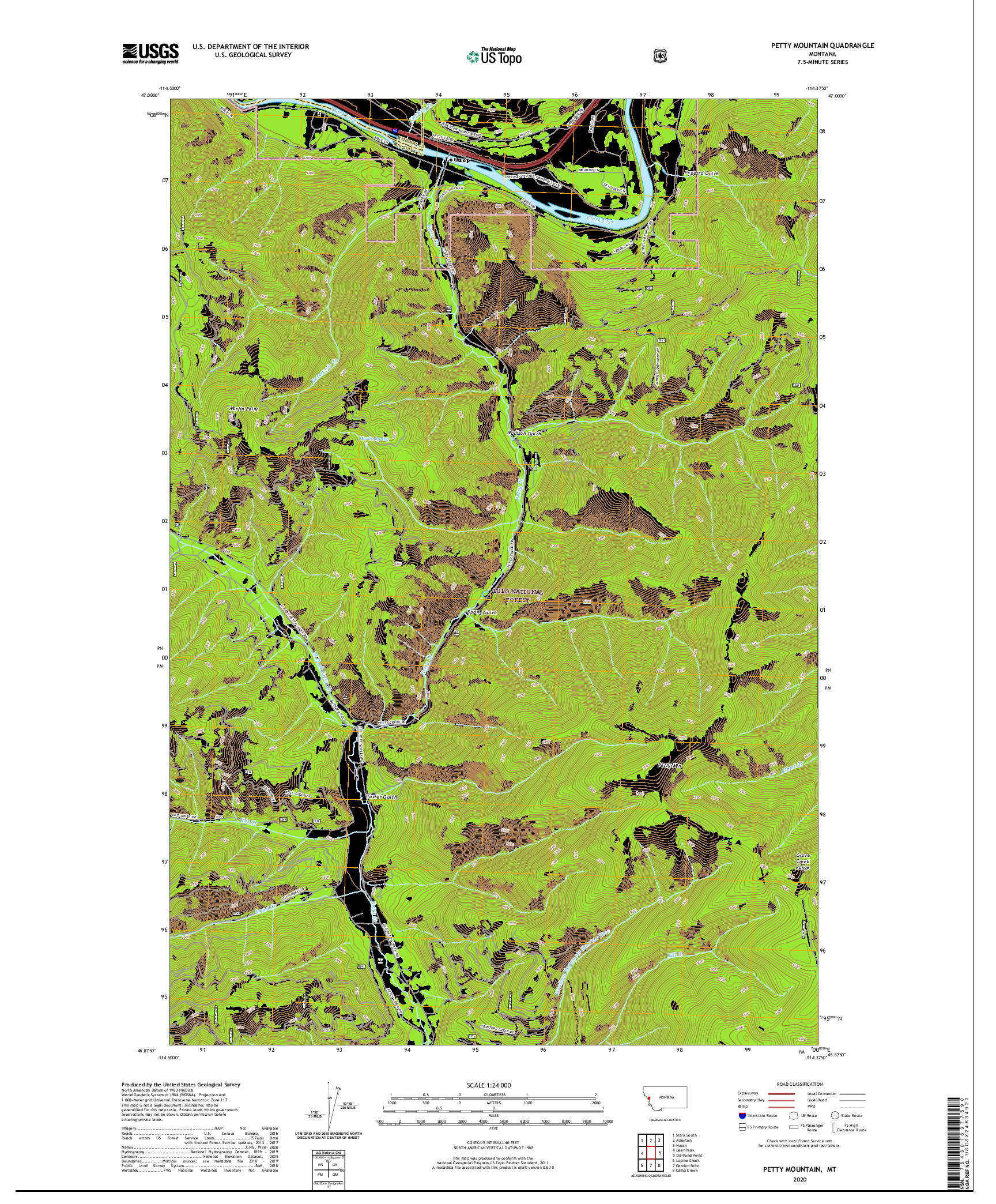 USGS US TOPO 7.5-MINUTE MAP FOR PETTY MOUNTAIN, MT 2020