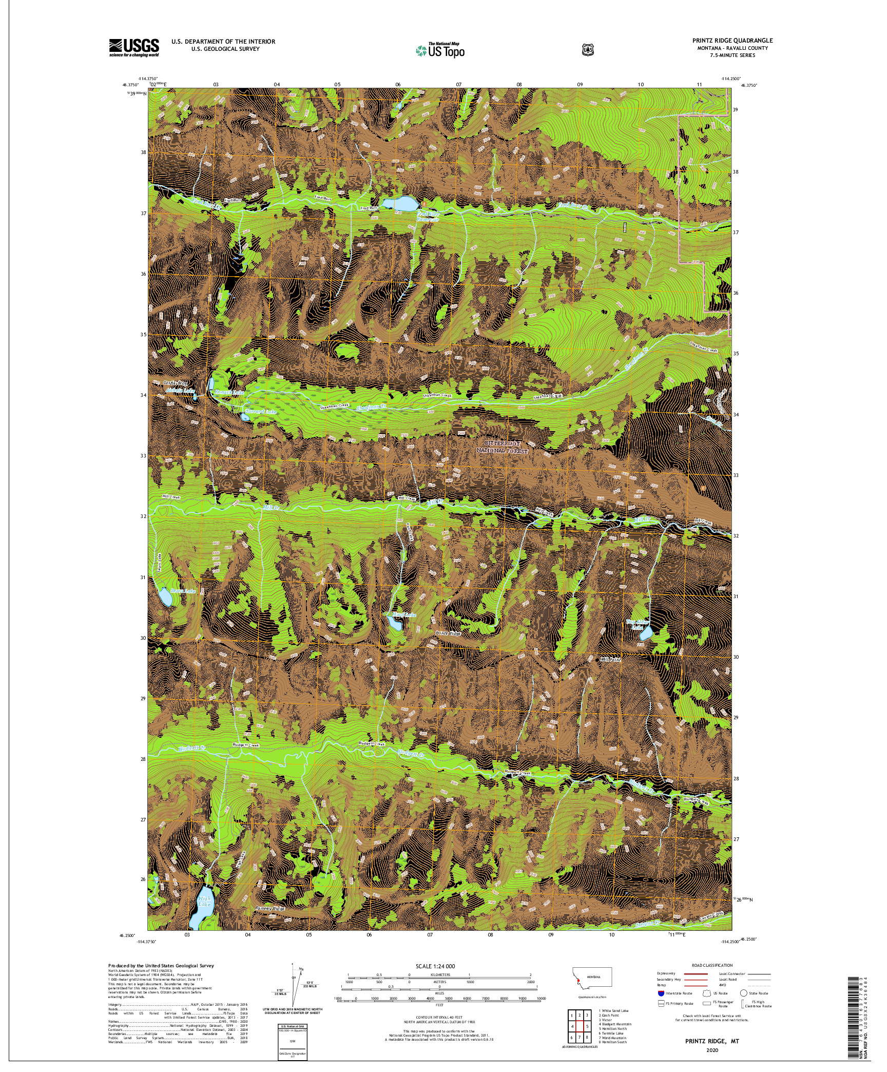 USGS US TOPO 7.5-MINUTE MAP FOR PRINTZ RIDGE, MT 2020