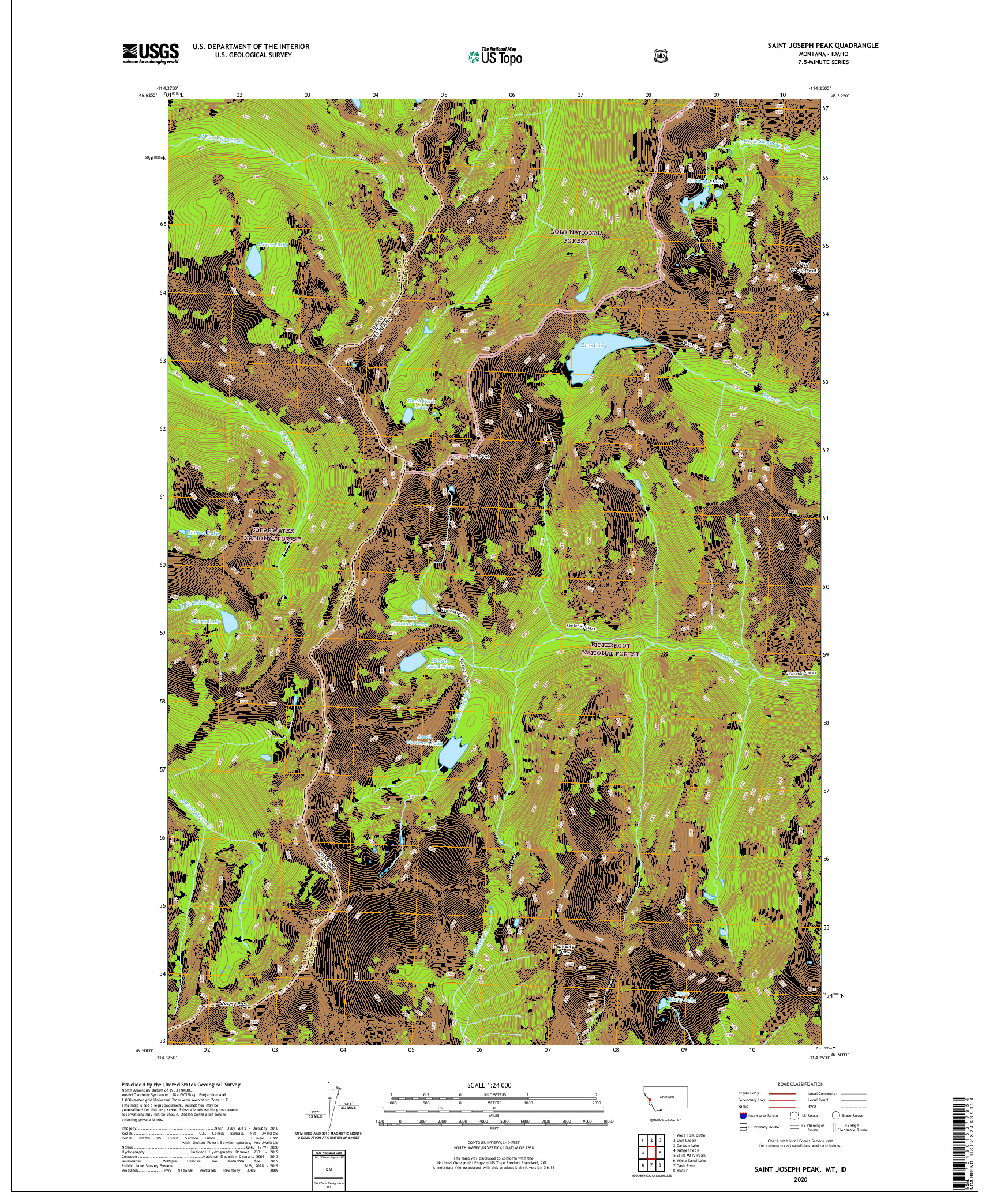 USGS US TOPO 7.5-MINUTE MAP FOR SAINT JOSEPH PEAK, MT,ID 2020