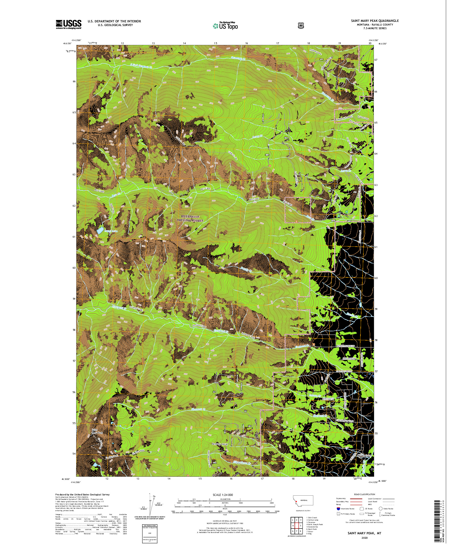 USGS US TOPO 7.5-MINUTE MAP FOR SAINT MARY PEAK, MT 2020