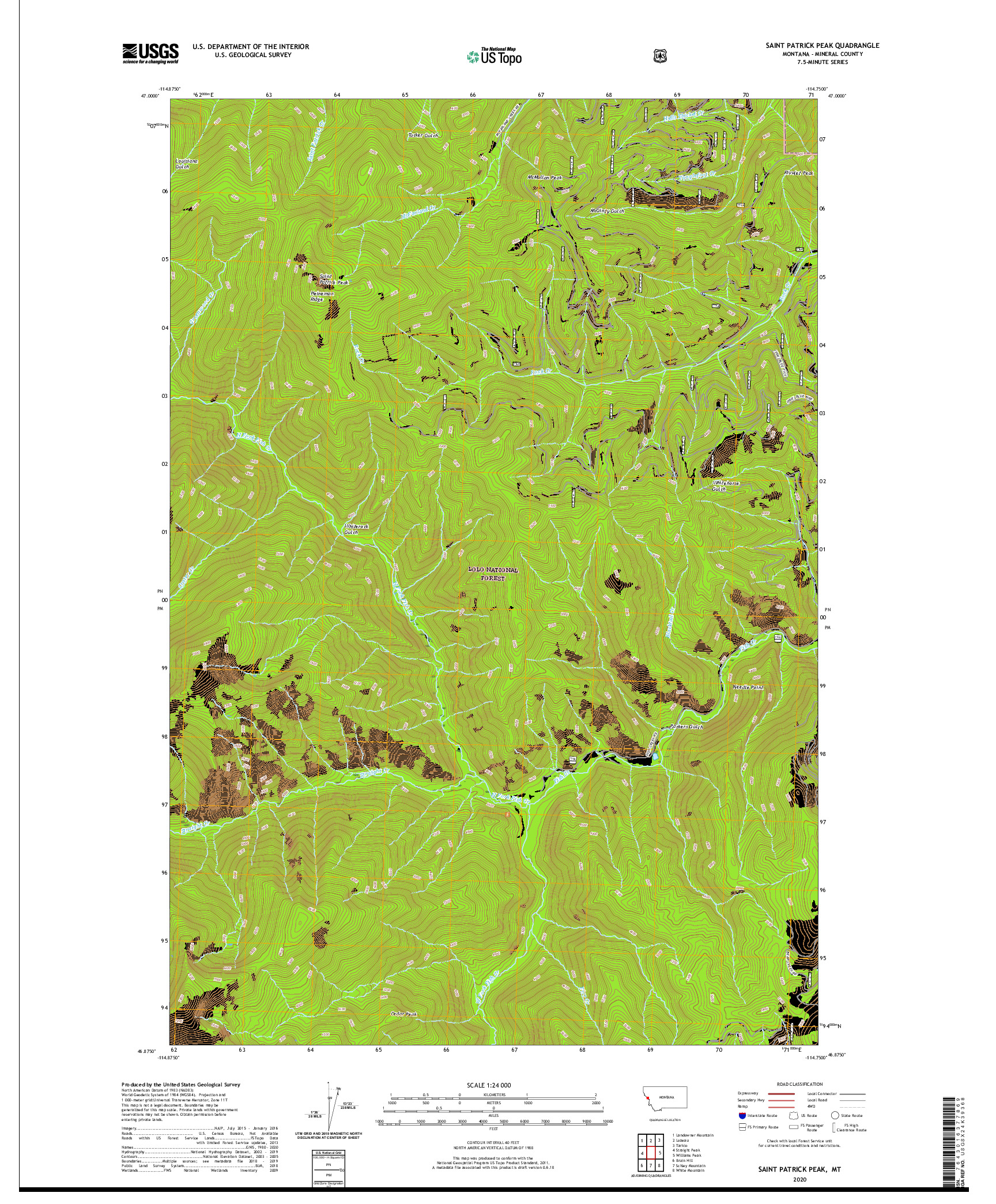 USGS US TOPO 7.5-MINUTE MAP FOR SAINT PATRICK PEAK, MT 2020