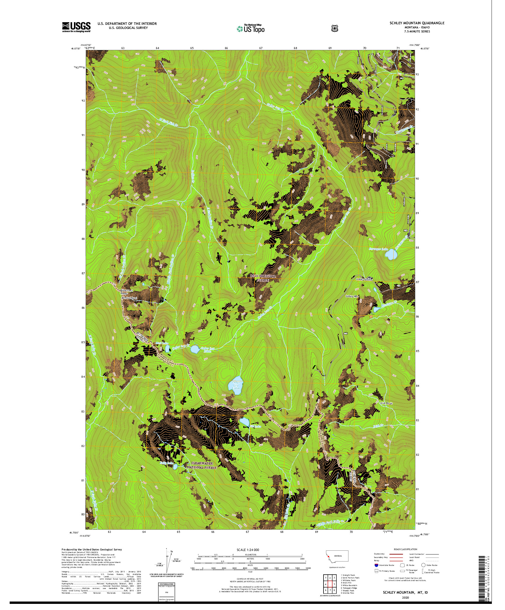 USGS US TOPO 7.5-MINUTE MAP FOR SCHLEY MOUNTAIN, MT,ID 2020