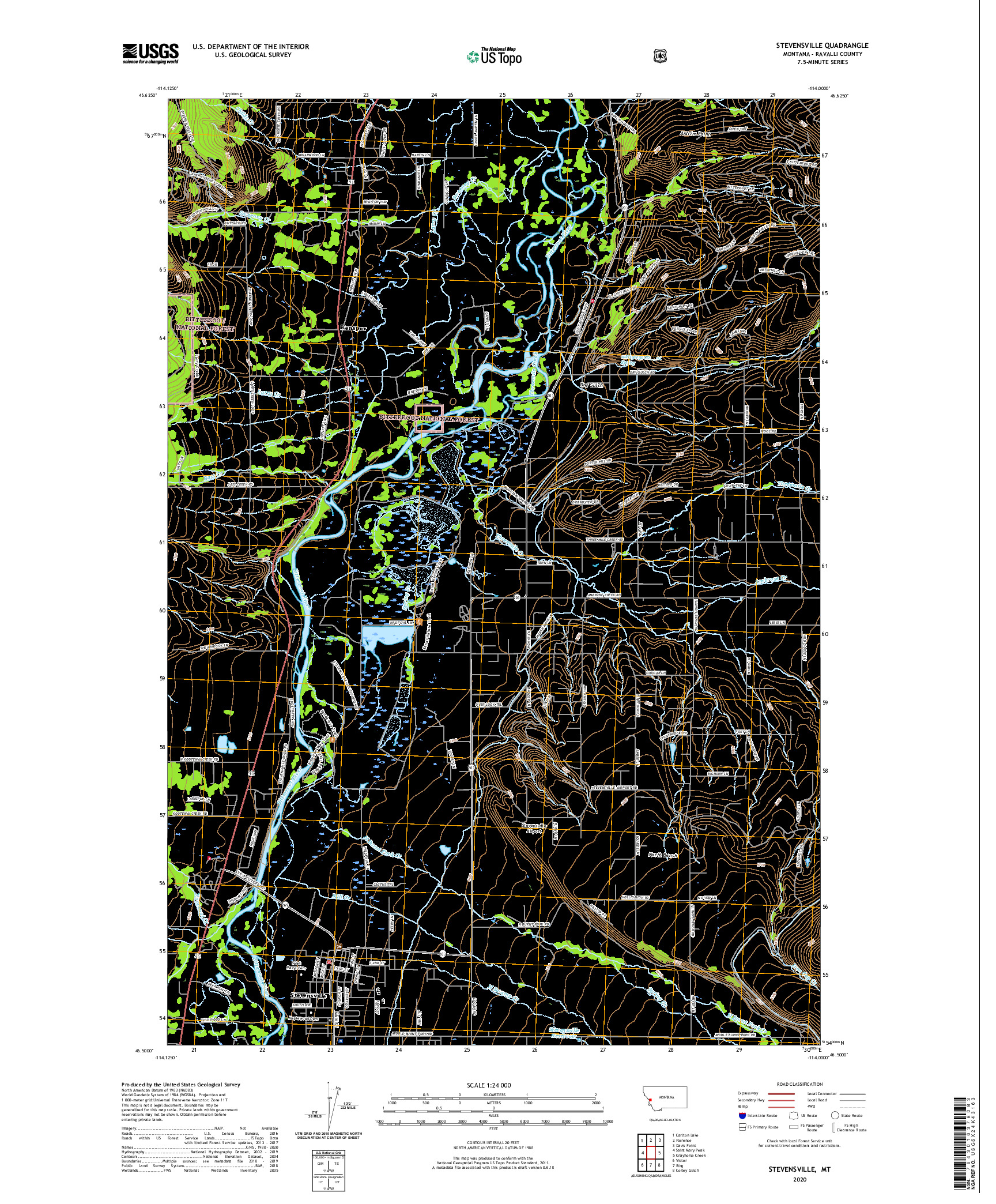 USGS US TOPO 7.5-MINUTE MAP FOR STEVENSVILLE, MT 2020