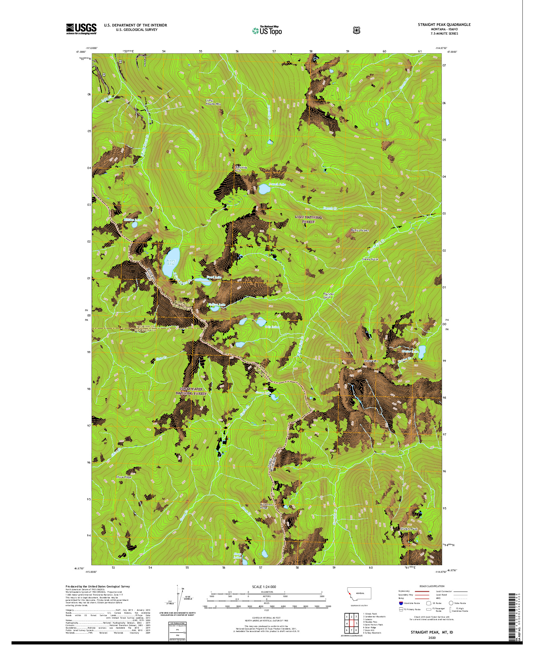 USGS US TOPO 7.5-MINUTE MAP FOR STRAIGHT PEAK, MT,ID 2020