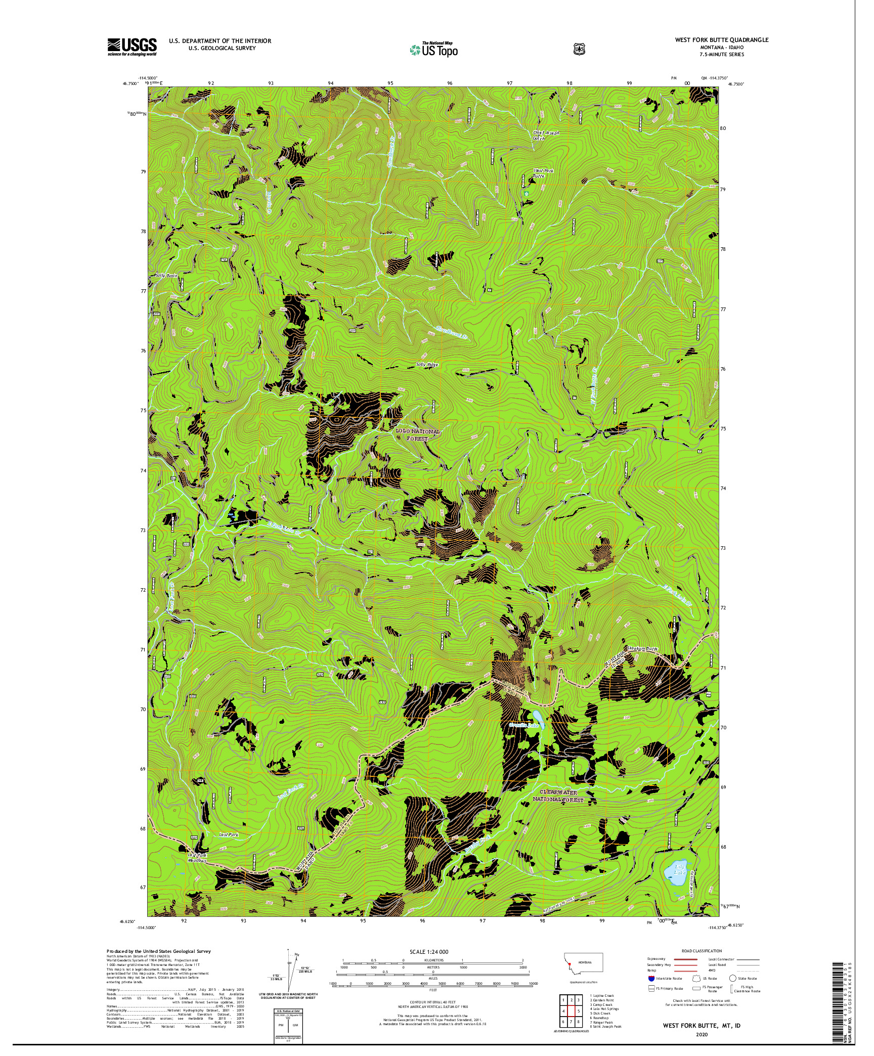 USGS US TOPO 7.5-MINUTE MAP FOR WEST FORK BUTTE, MT,ID 2020