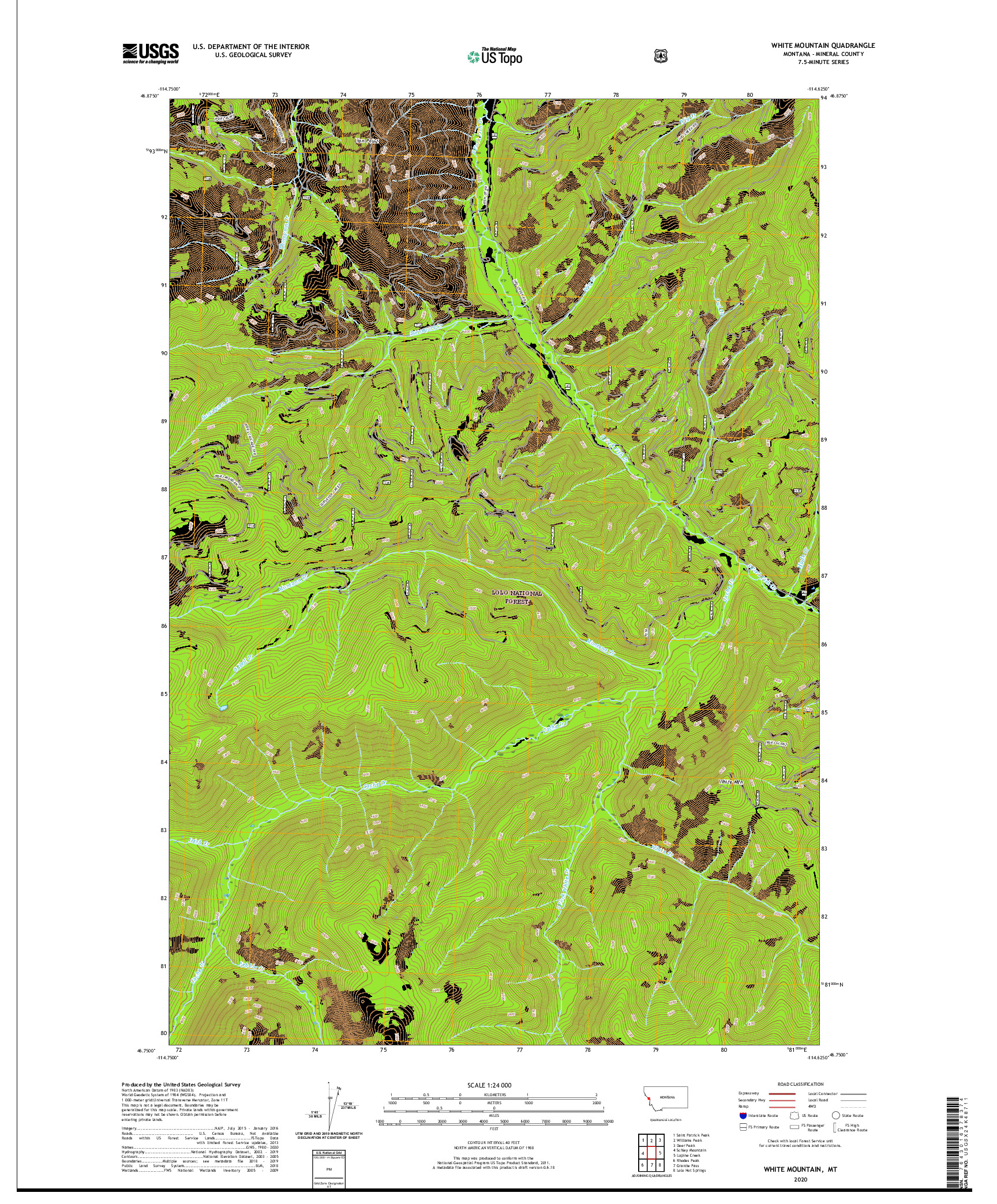 USGS US TOPO 7.5-MINUTE MAP FOR WHITE MOUNTAIN, MT 2020