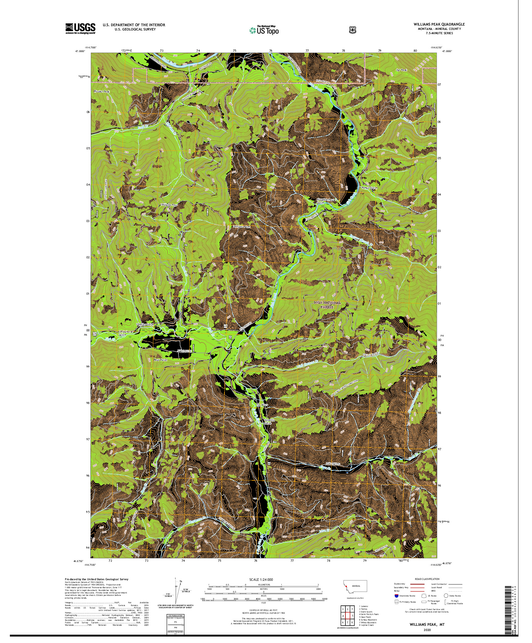USGS US TOPO 7.5-MINUTE MAP FOR WILLIAMS PEAK, MT 2020