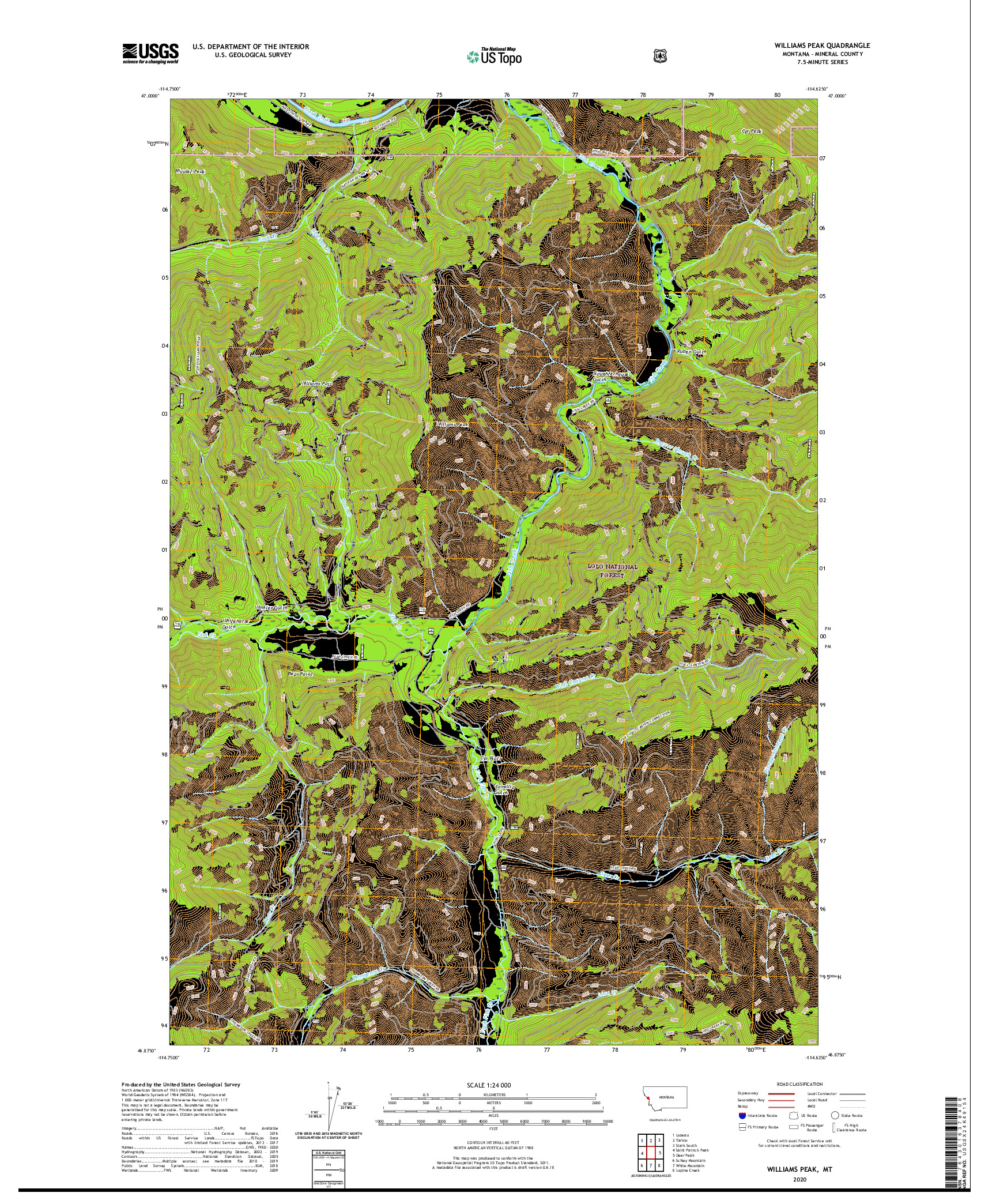 USGS US TOPO 7.5-MINUTE MAP FOR WILLIAMS PEAK, MT 2020