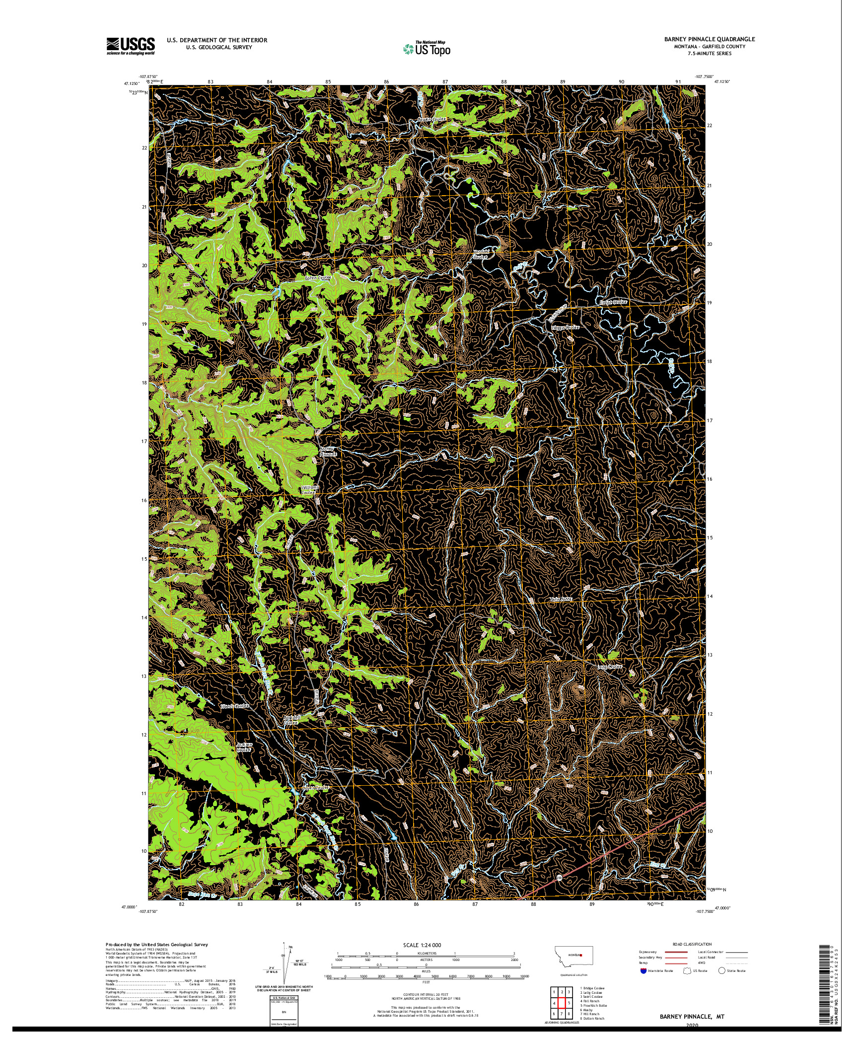 USGS US TOPO 7.5-MINUTE MAP FOR BARNEY PINNACLE, MT 2020