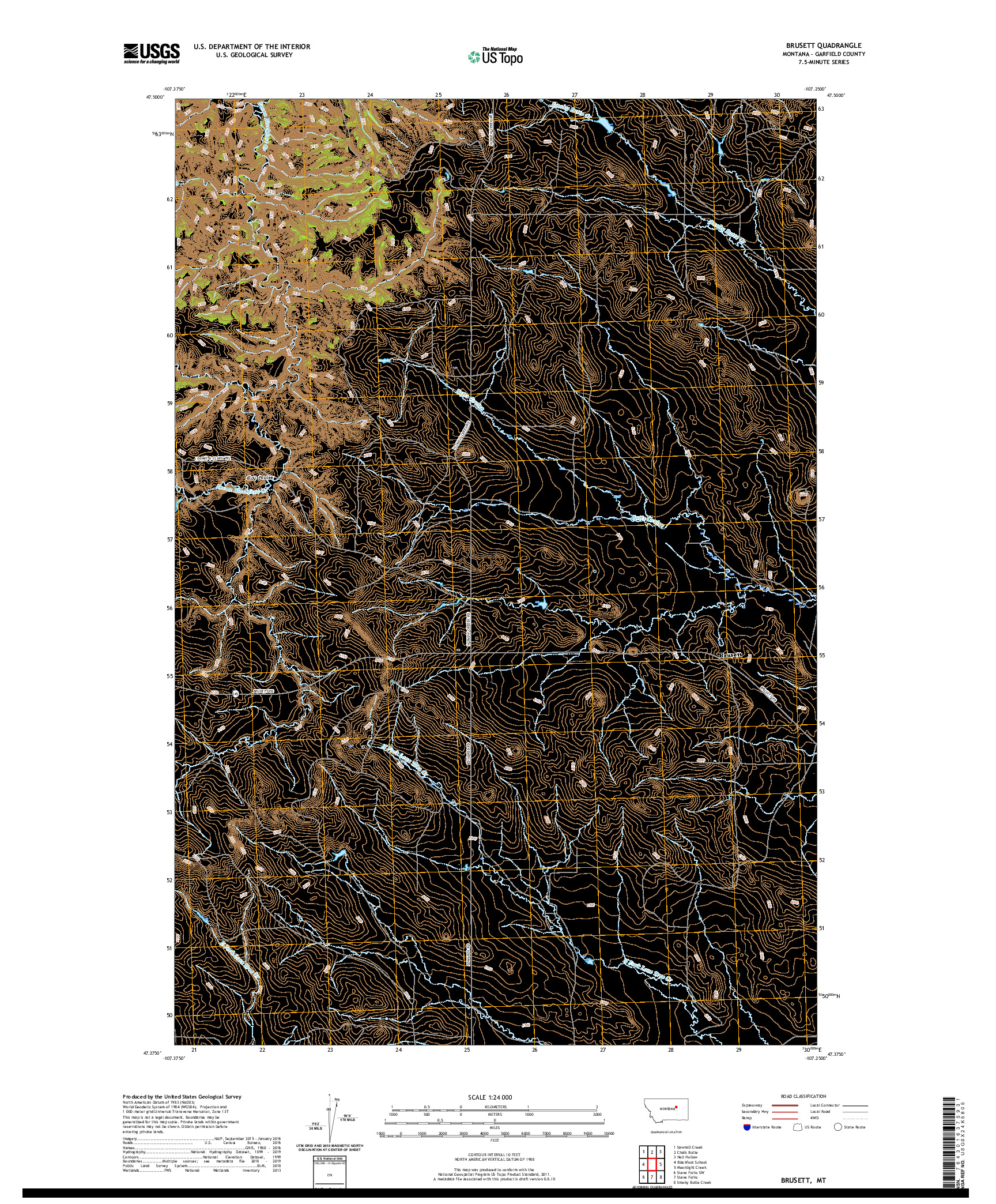 USGS US TOPO 7.5-MINUTE MAP FOR BRUSETT, MT 2020