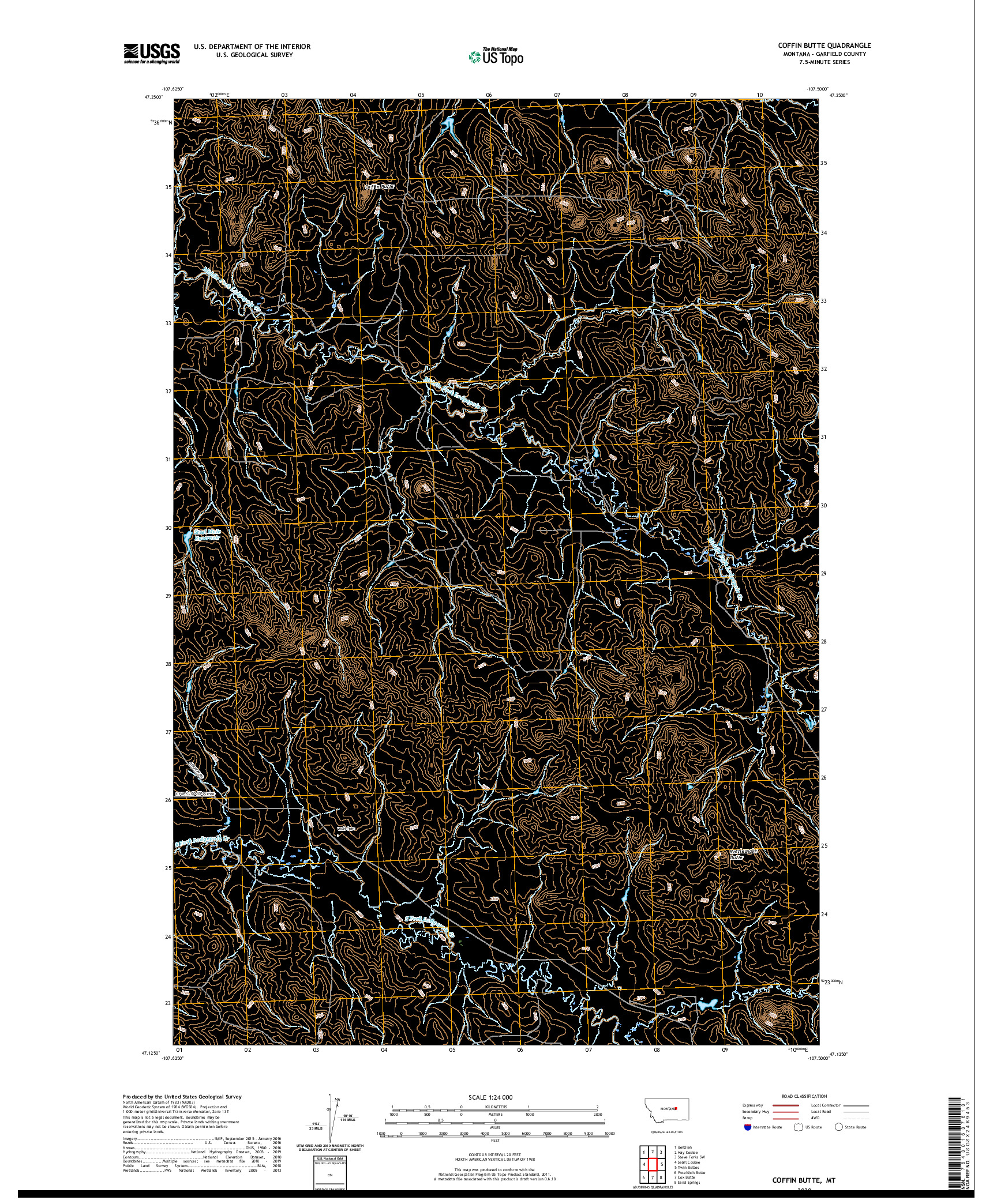 USGS US TOPO 7.5-MINUTE MAP FOR COFFIN BUTTE, MT 2020