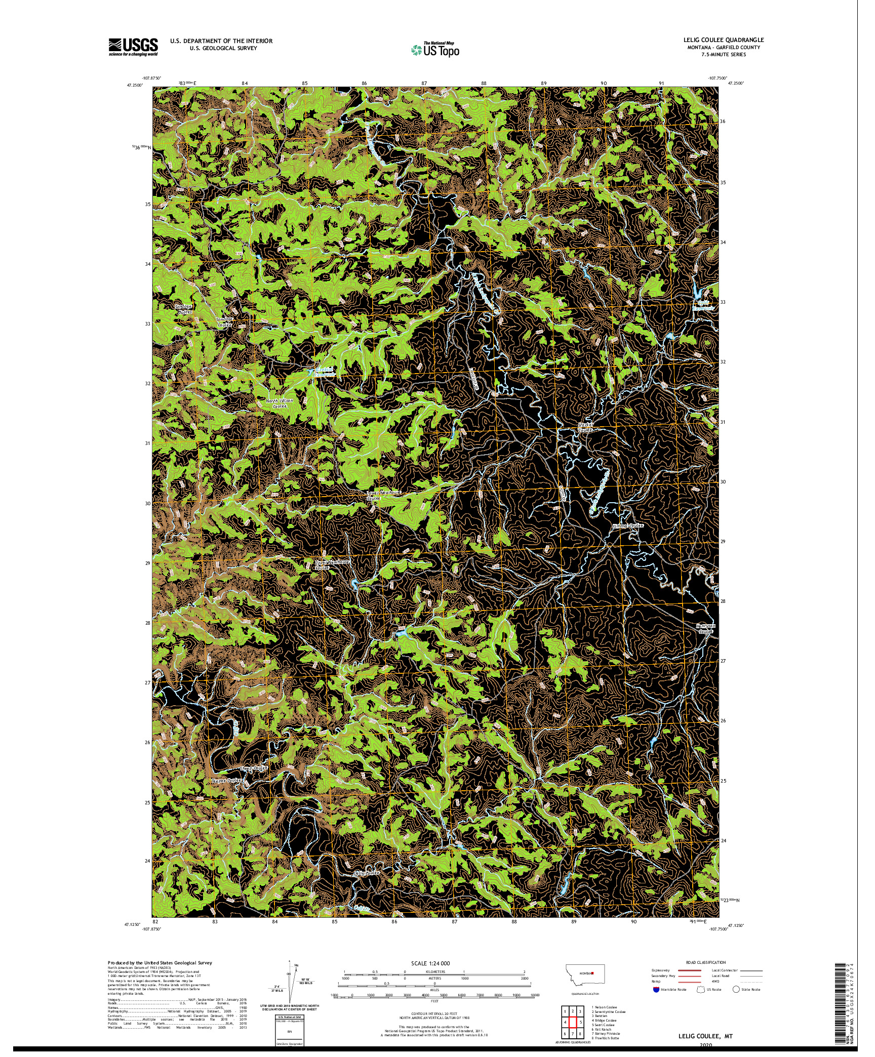 USGS US TOPO 7.5-MINUTE MAP FOR LELIG COULEE, MT 2020