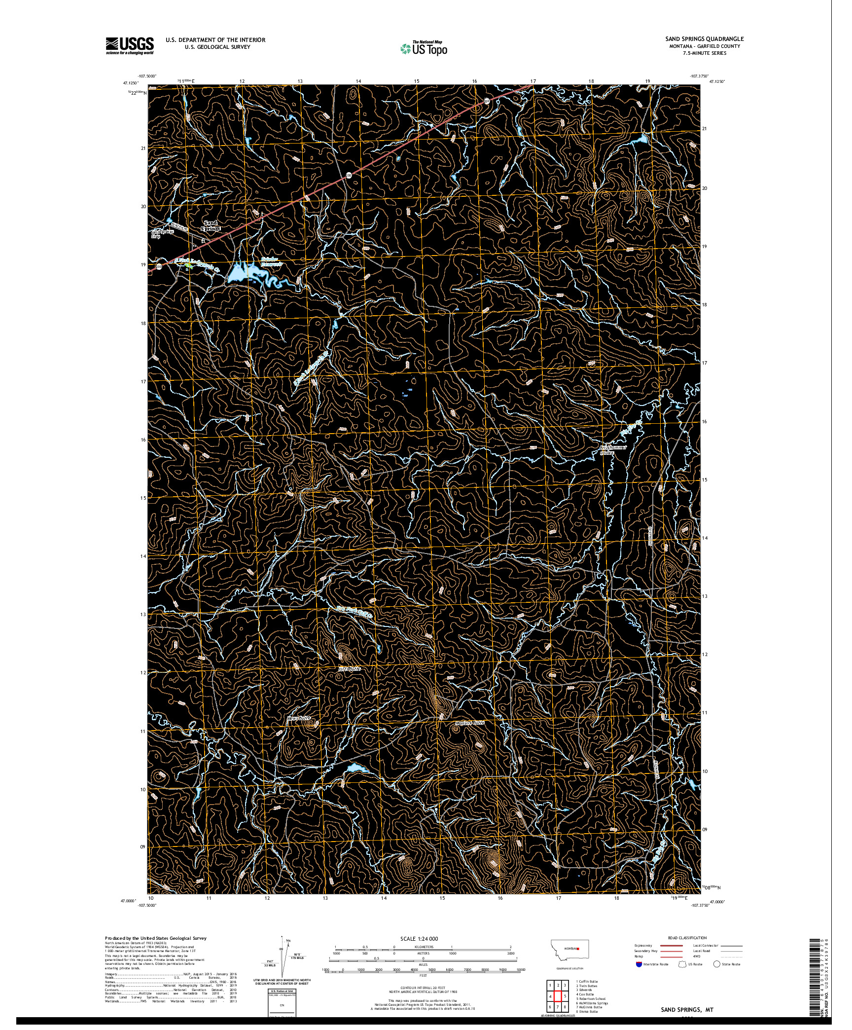 USGS US TOPO 7.5-MINUTE MAP FOR SAND SPRINGS, MT 2020