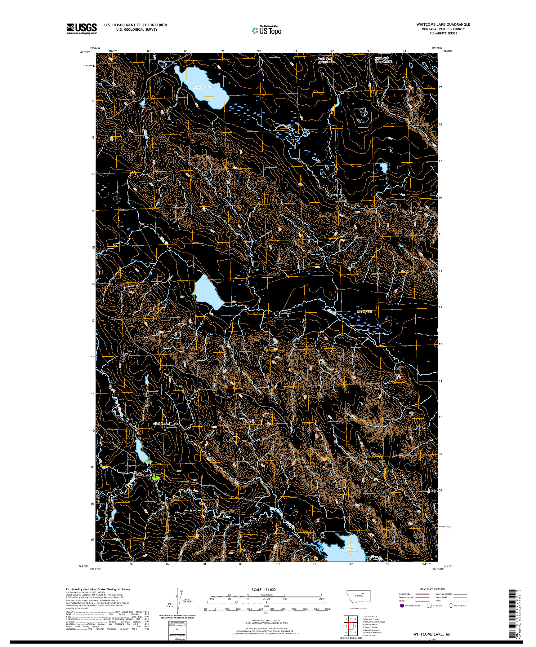 USGS US TOPO 7.5-MINUTE MAP FOR WHITCOMB LAKE, MT 2020