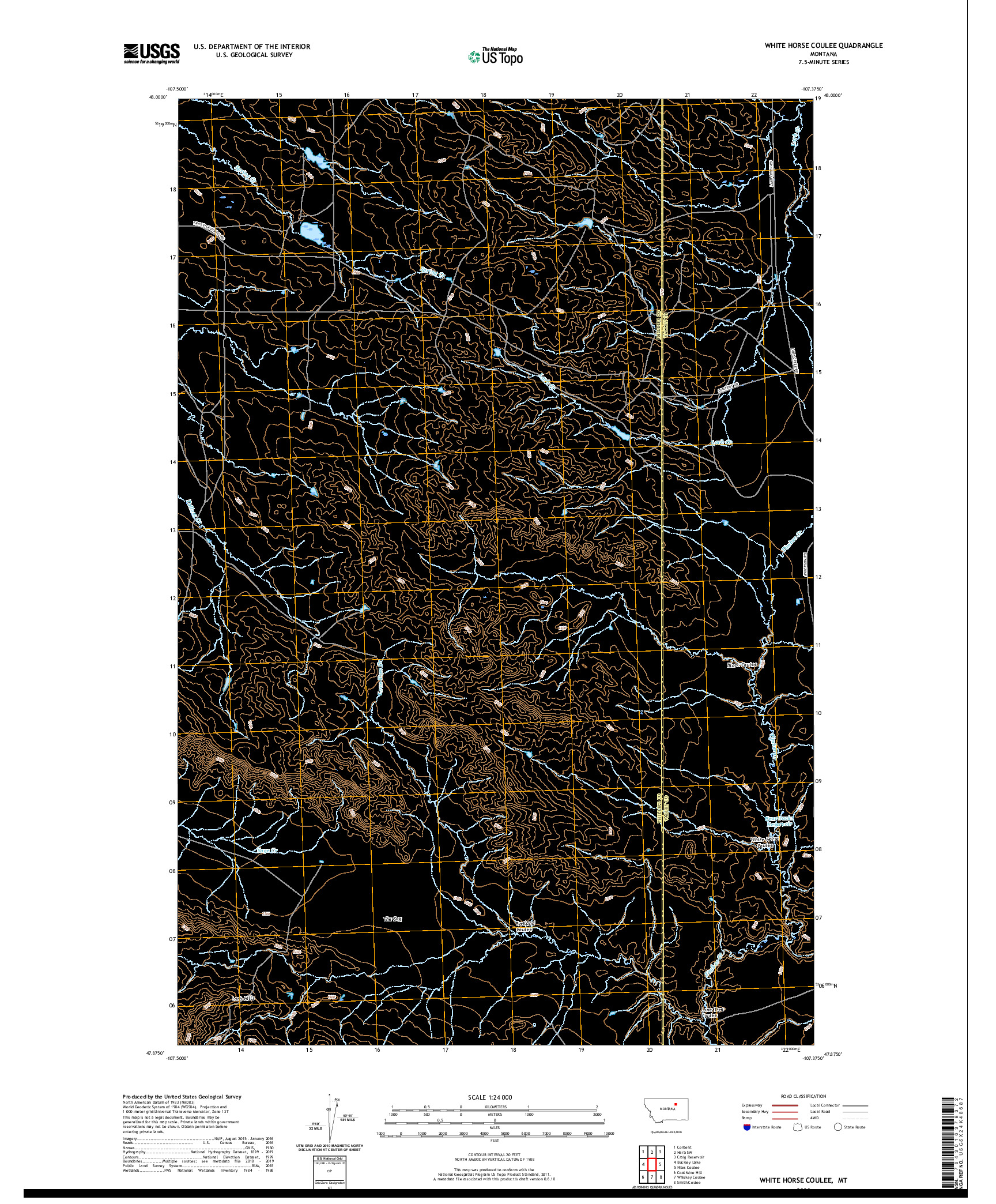 USGS US TOPO 7.5-MINUTE MAP FOR WHITE HORSE COULEE, MT 2020