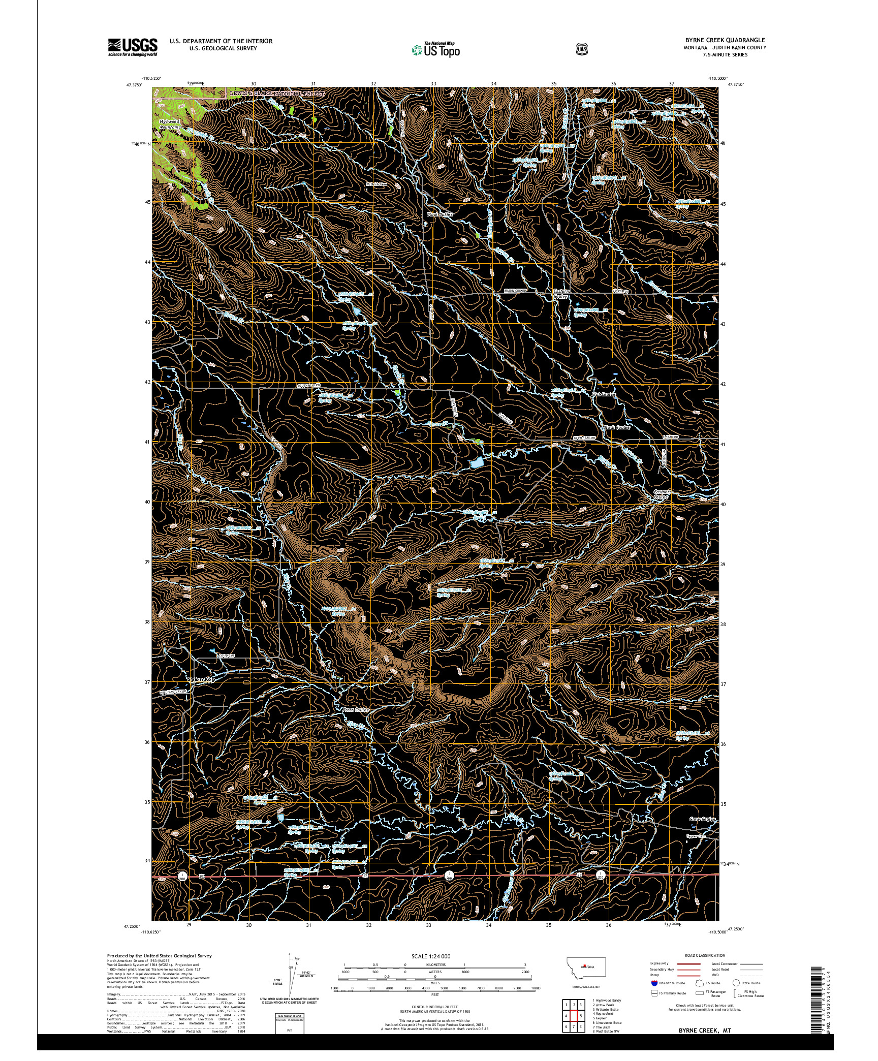 USGS US TOPO 7.5-MINUTE MAP FOR BYRNE CREEK, MT 2020